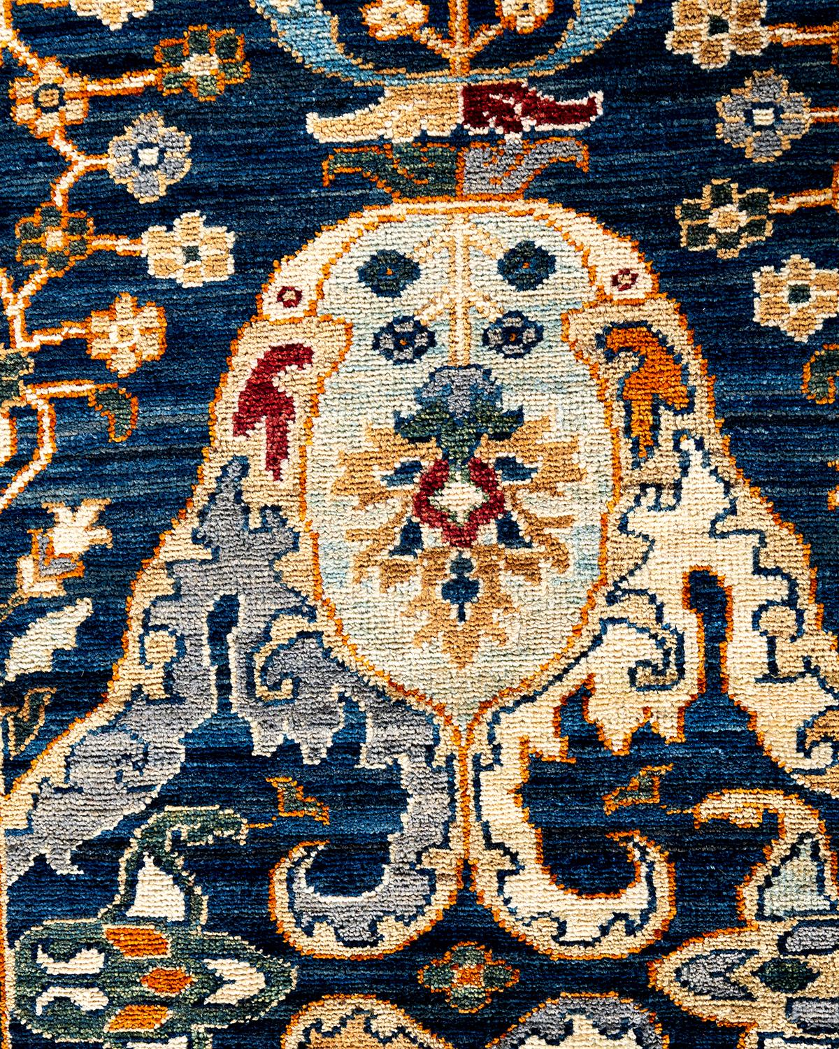Pakistanais Tapis traditionnel Serapi noué à la main bleu de 2' 8
