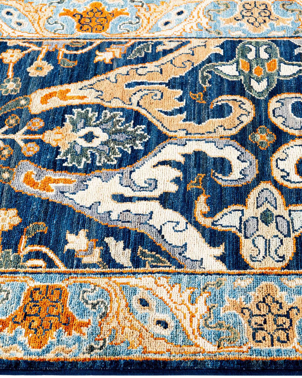 Noué à la main Tapis traditionnel Serapi noué à la main bleu de 2' 8
