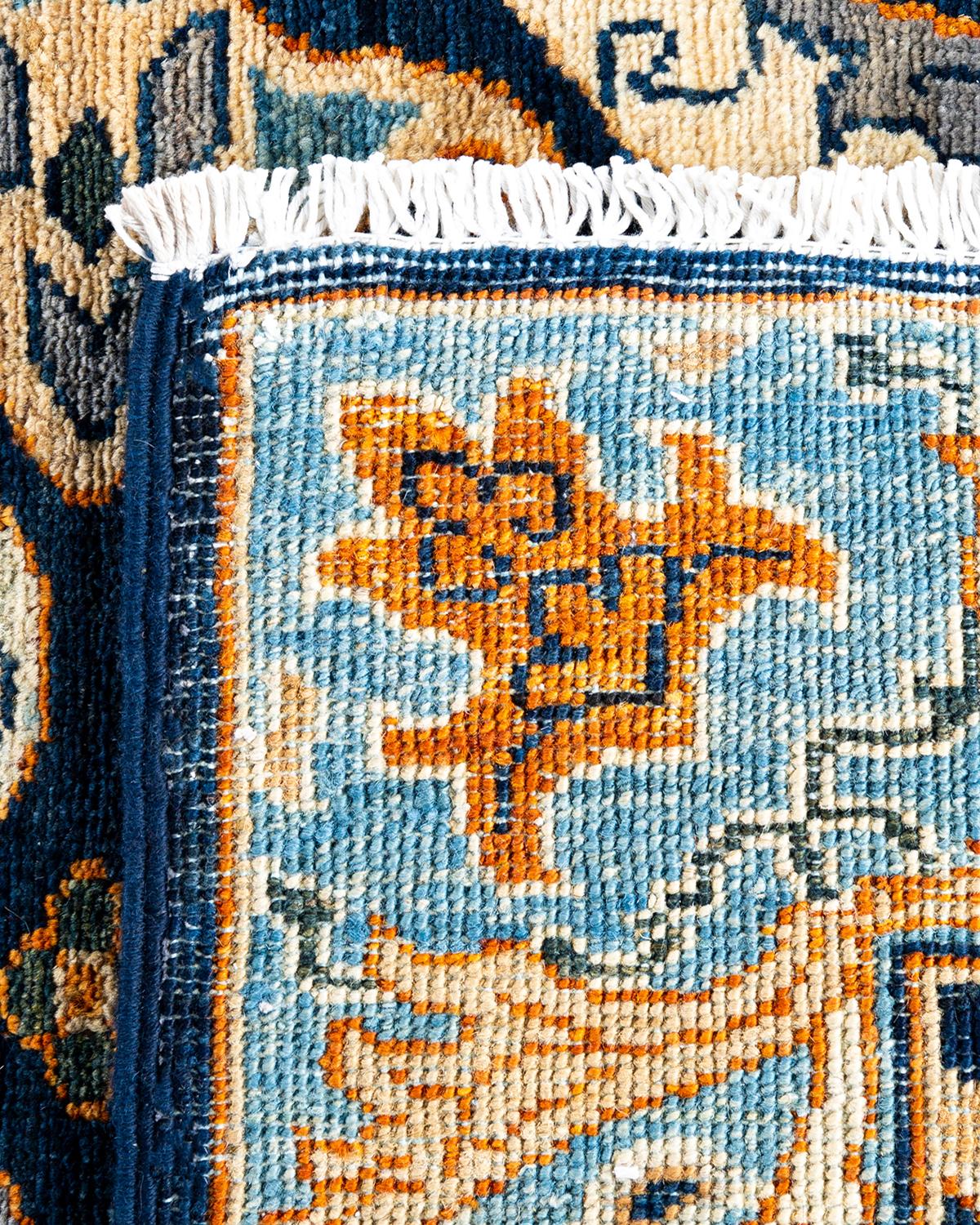 Tapis traditionnel Serapi noué à la main bleu de 2' 8