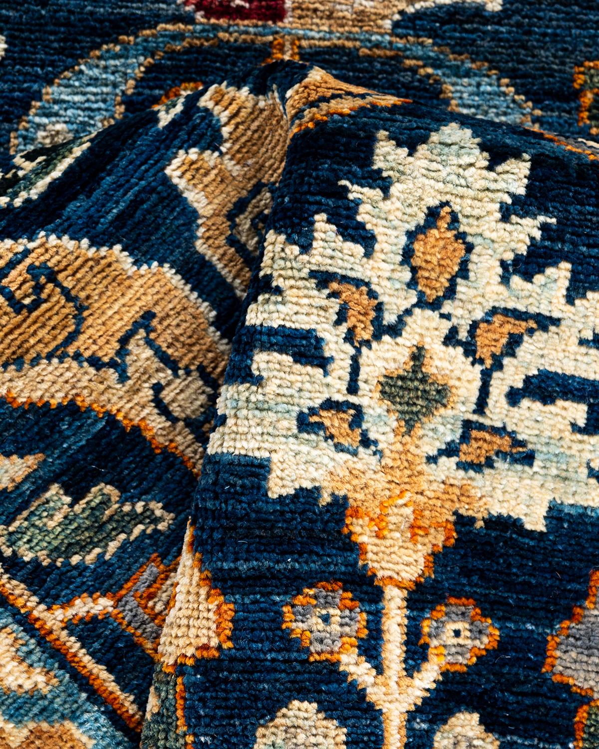 Laine Tapis traditionnel Serapi noué à la main bleu de 2' 8