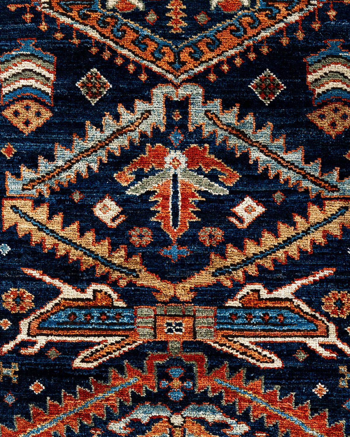 Traditioneller handgeknüpfter blauer Serapi-Teppich aus Wolle 2' 9