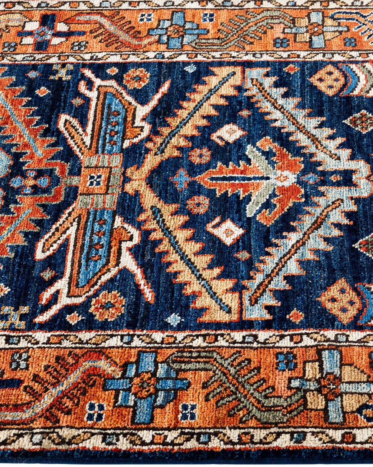 Traditioneller handgeknüpfter blauer Serapi-Teppich aus Wolle 2' 9