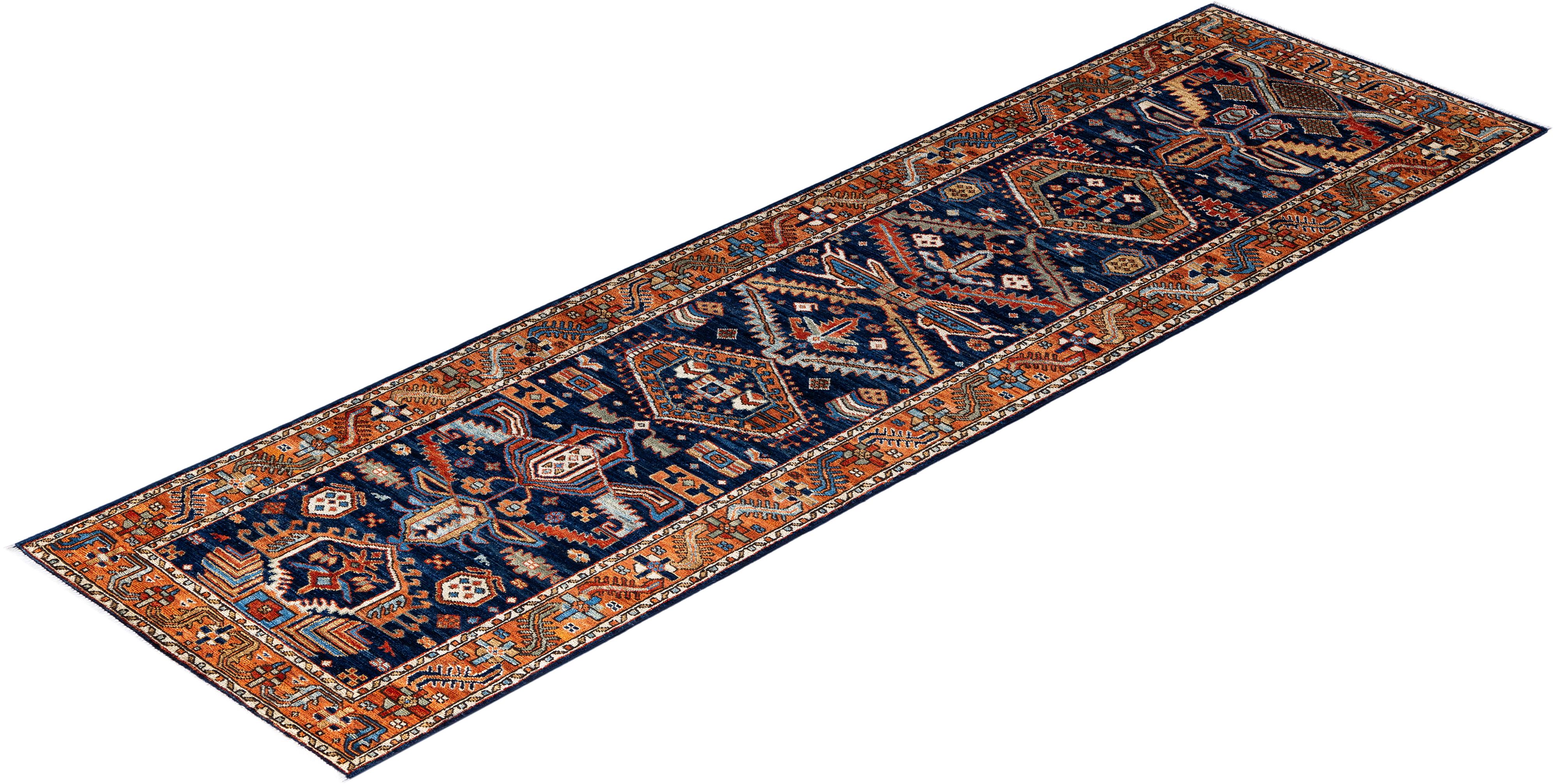 Traditioneller handgeknüpfter blauer Serapi-Teppich aus Wolle 2' 9