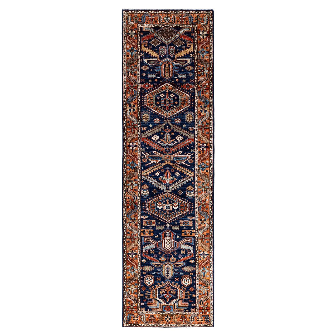 Traditional Serapi Hand Knotted Wool Blue Area Rug 2' 9" x 9' 10"