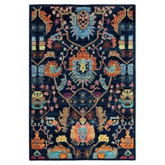 Traditional Serapi Hand Knotted Wool Blue Area Rug 4' 2" x 6' 2"