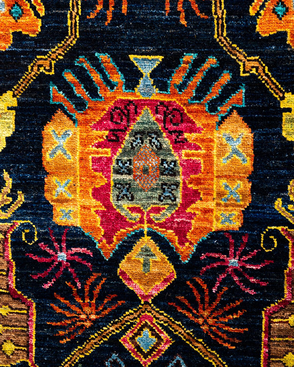 Pakistanais Tapis traditionnel Serapi noué à la main bleu de 4' 2