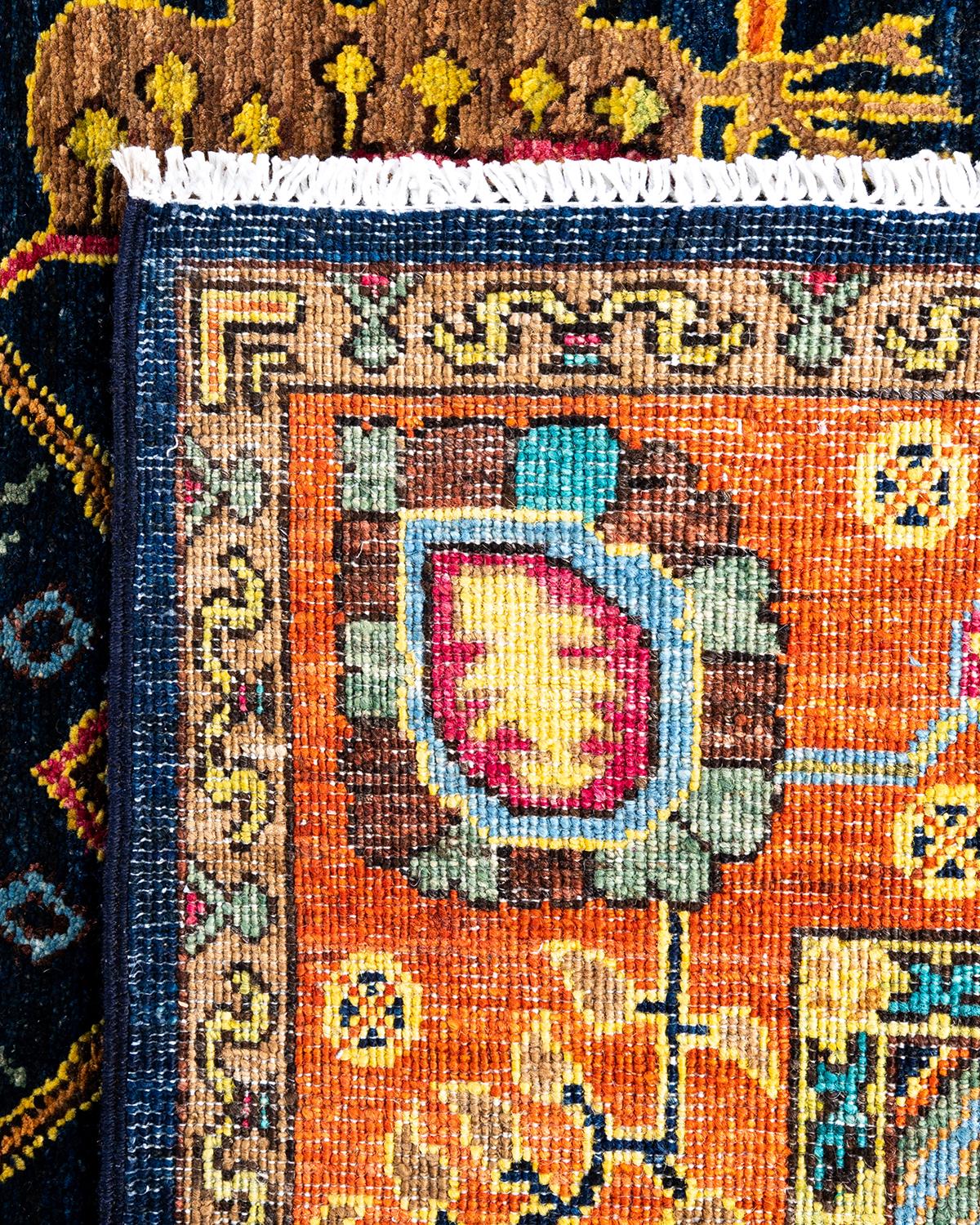 XXIe siècle et contemporain Tapis traditionnel Serapi noué à la main bleu de 4' 2