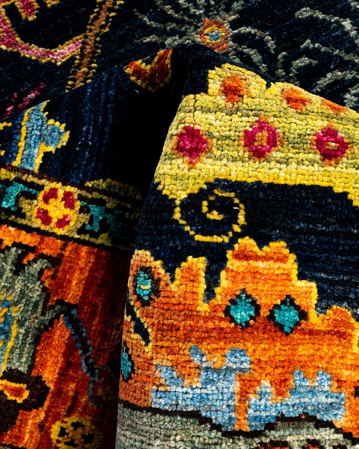 Tapis traditionnel Serapi noué à la main bleu de 4' 2
