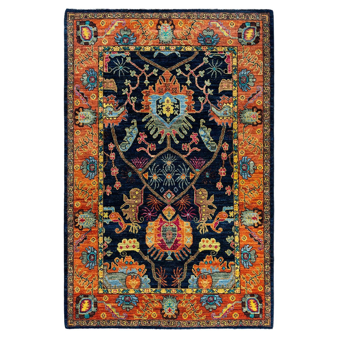 Traditional Serapi Hand Knotted Wool Blue Area Rug 4' 2" x 6' 4"