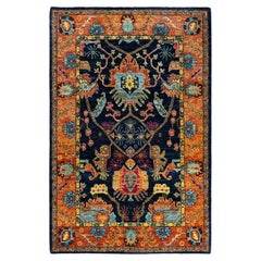 Traditional Serapi Hand Knotted Wool Blue Area Rug 4' 2" x 6' 4"