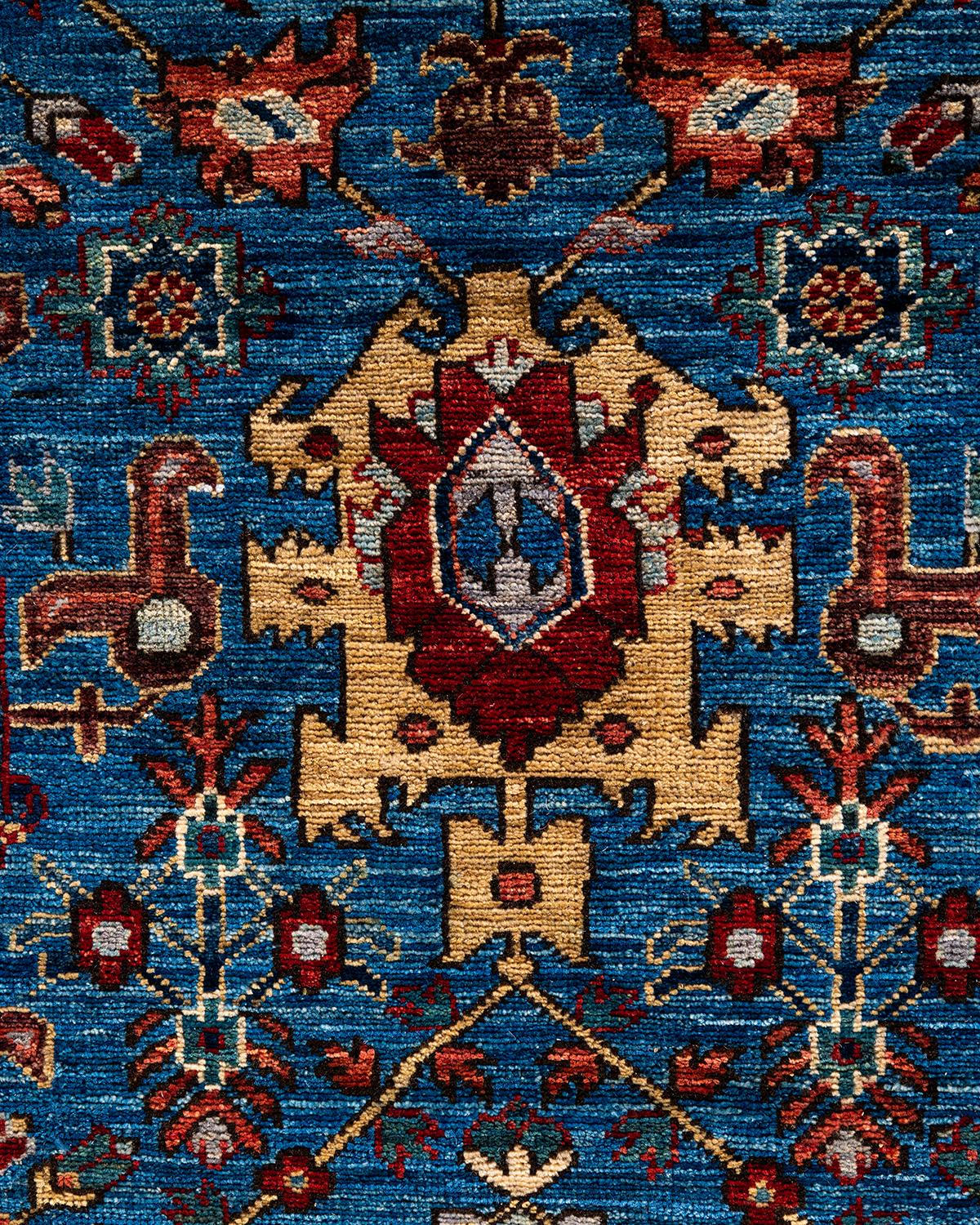Pakistanais Tapis traditionnel Serapi noué à la main bleu de 5' 11