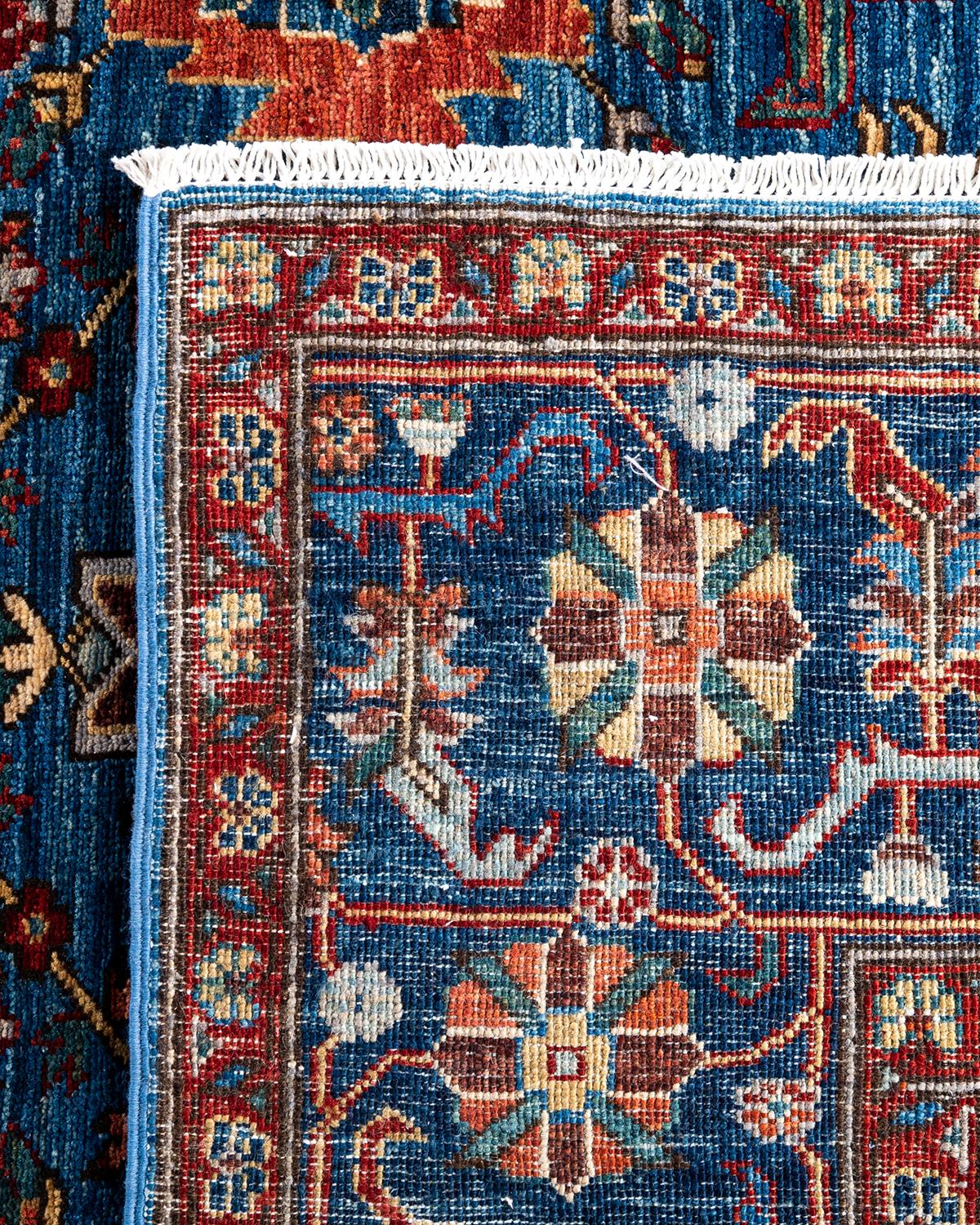 XXIe siècle et contemporain Tapis traditionnel Serapi noué à la main bleu de 5' 11