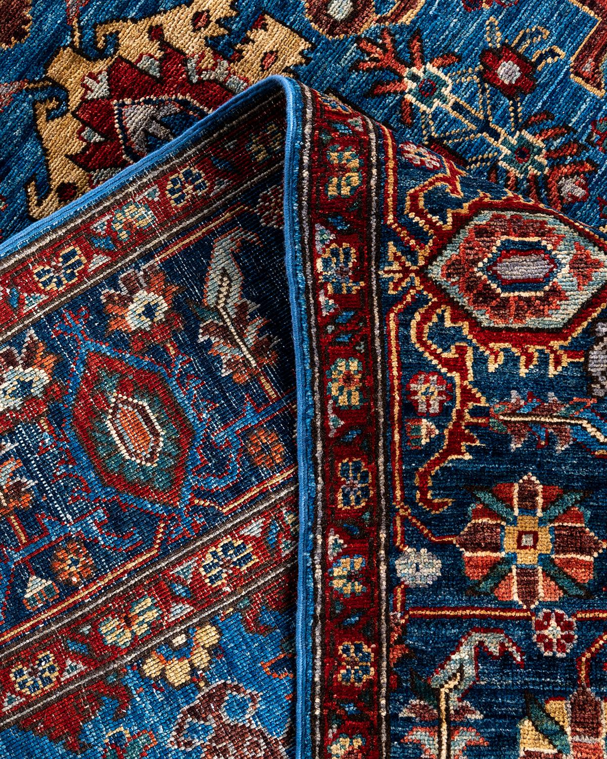 Laine Tapis traditionnel Serapi noué à la main bleu de 5' 11