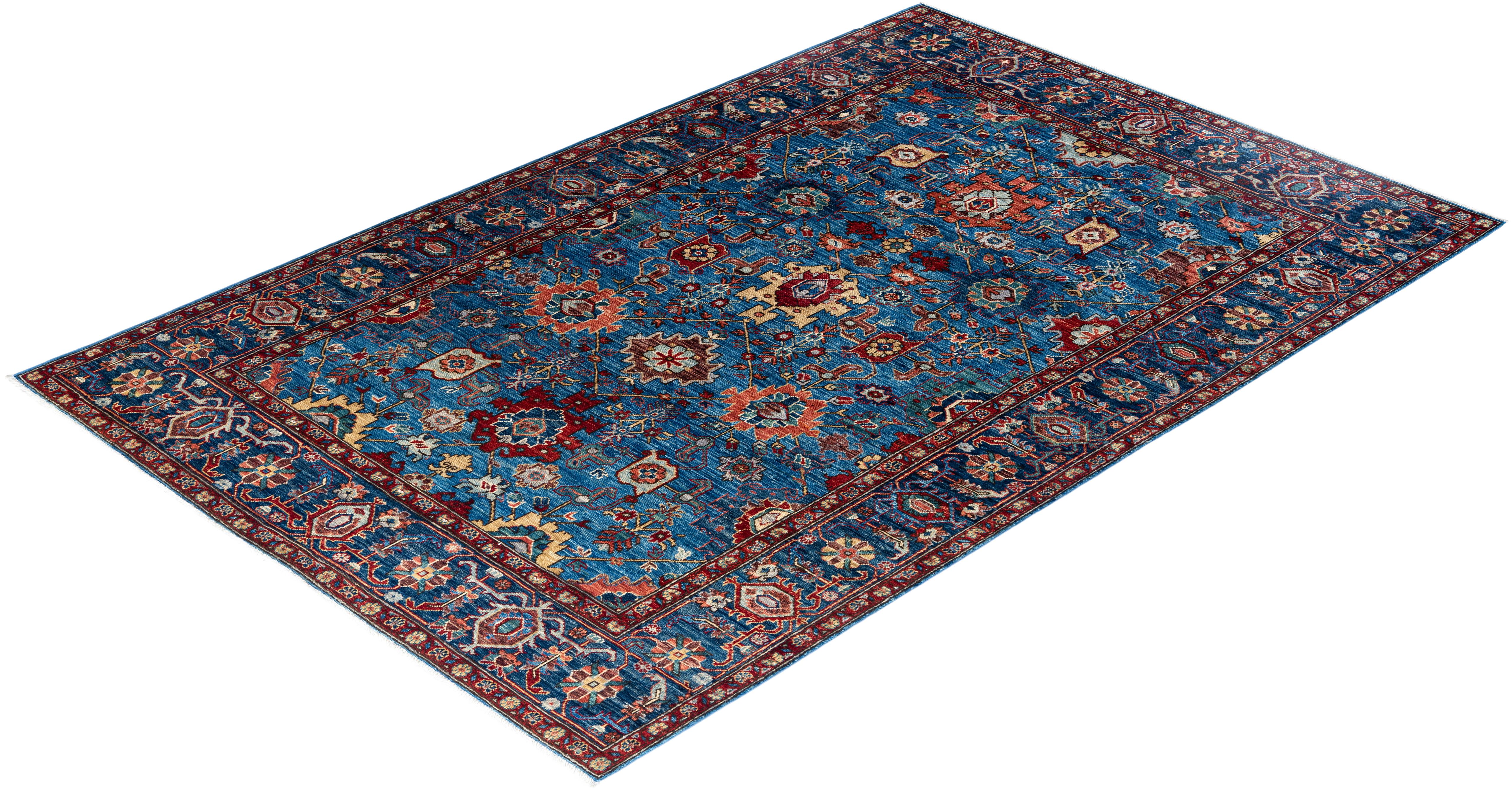 Tapis traditionnel Serapi noué à la main bleu de 5' 11