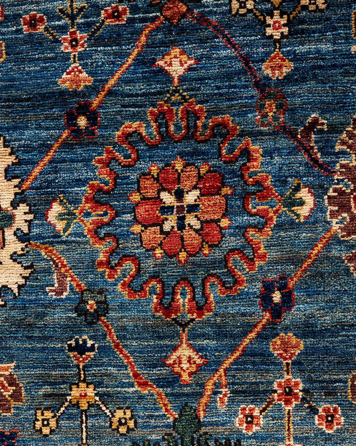 Pakistanais Tapis traditionnel Serapi noué à la main bleu de 5' 11