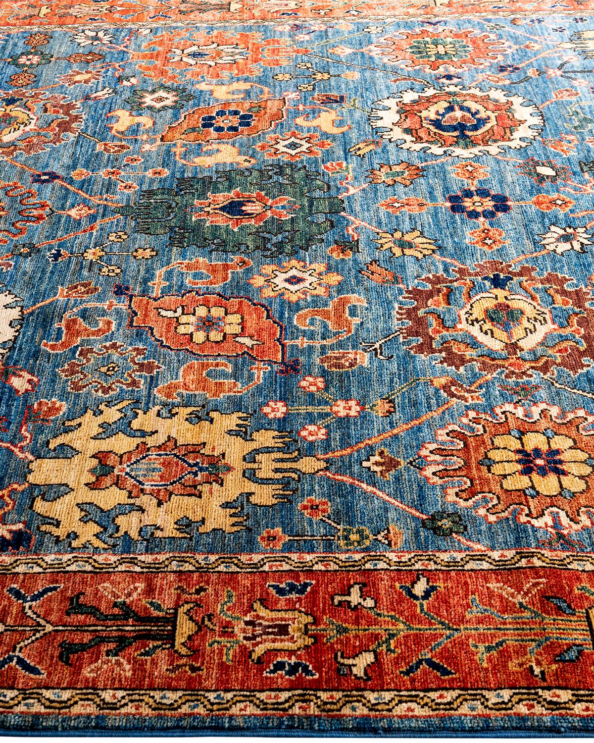 Tapis traditionnel Serapi noué à la main bleu de 5' 11