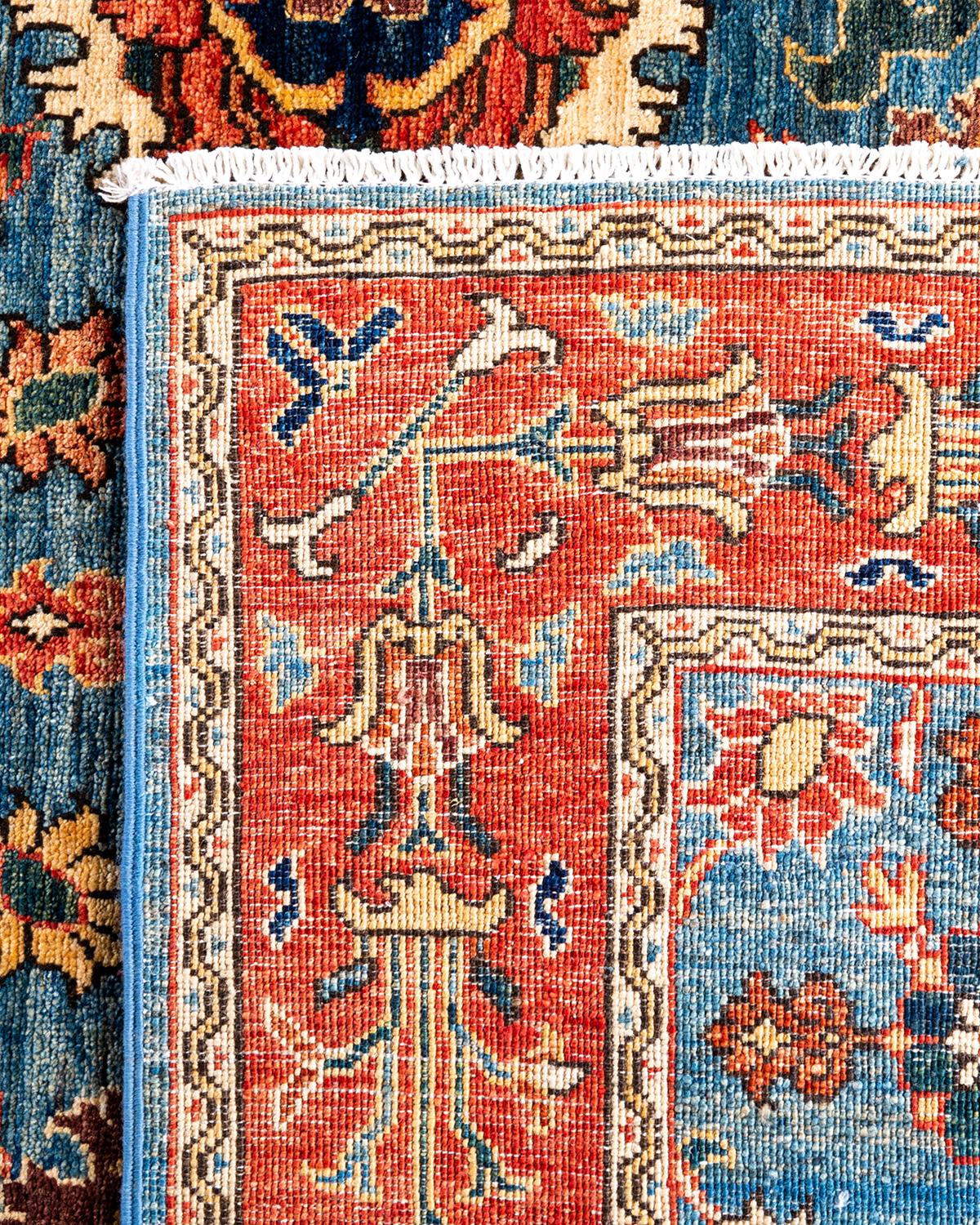 XXIe siècle et contemporain Tapis traditionnel Serapi noué à la main bleu de 5' 11