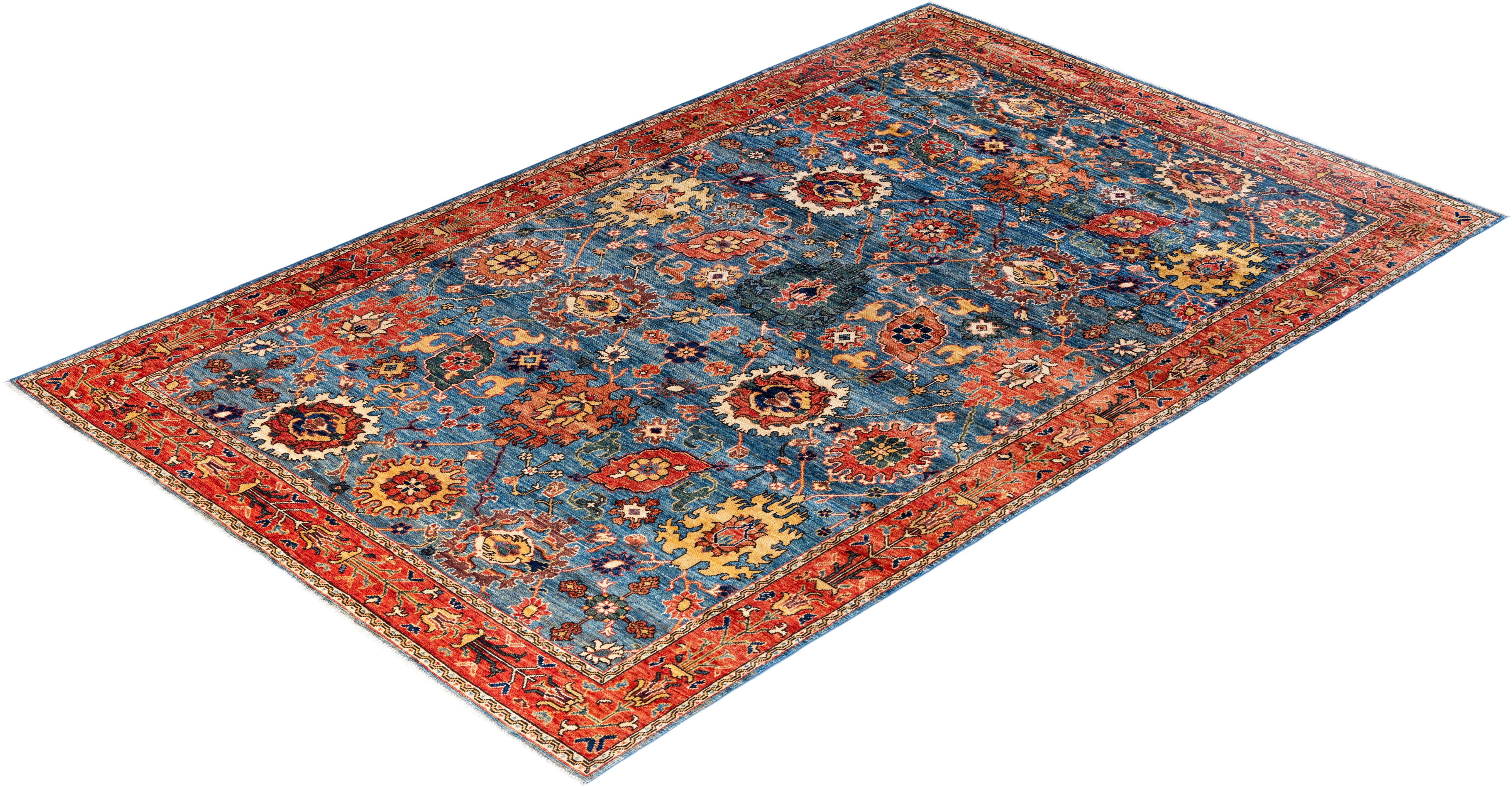 Tapis traditionnel Serapi noué à la main bleu de 5' 11