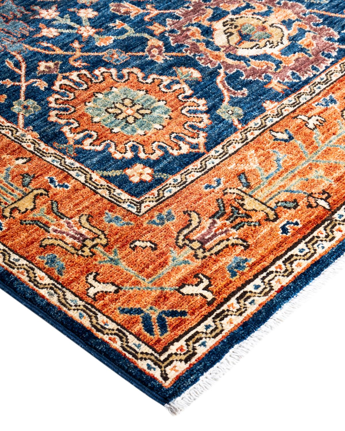 Persian rug-making at its finest inspired the rich colors, elaborate geometric motifs, and botanical detailing of the Serapi collection. With as many as 100 knots per inch, these handcrafted rugs are as durable as they are visually stunning, and