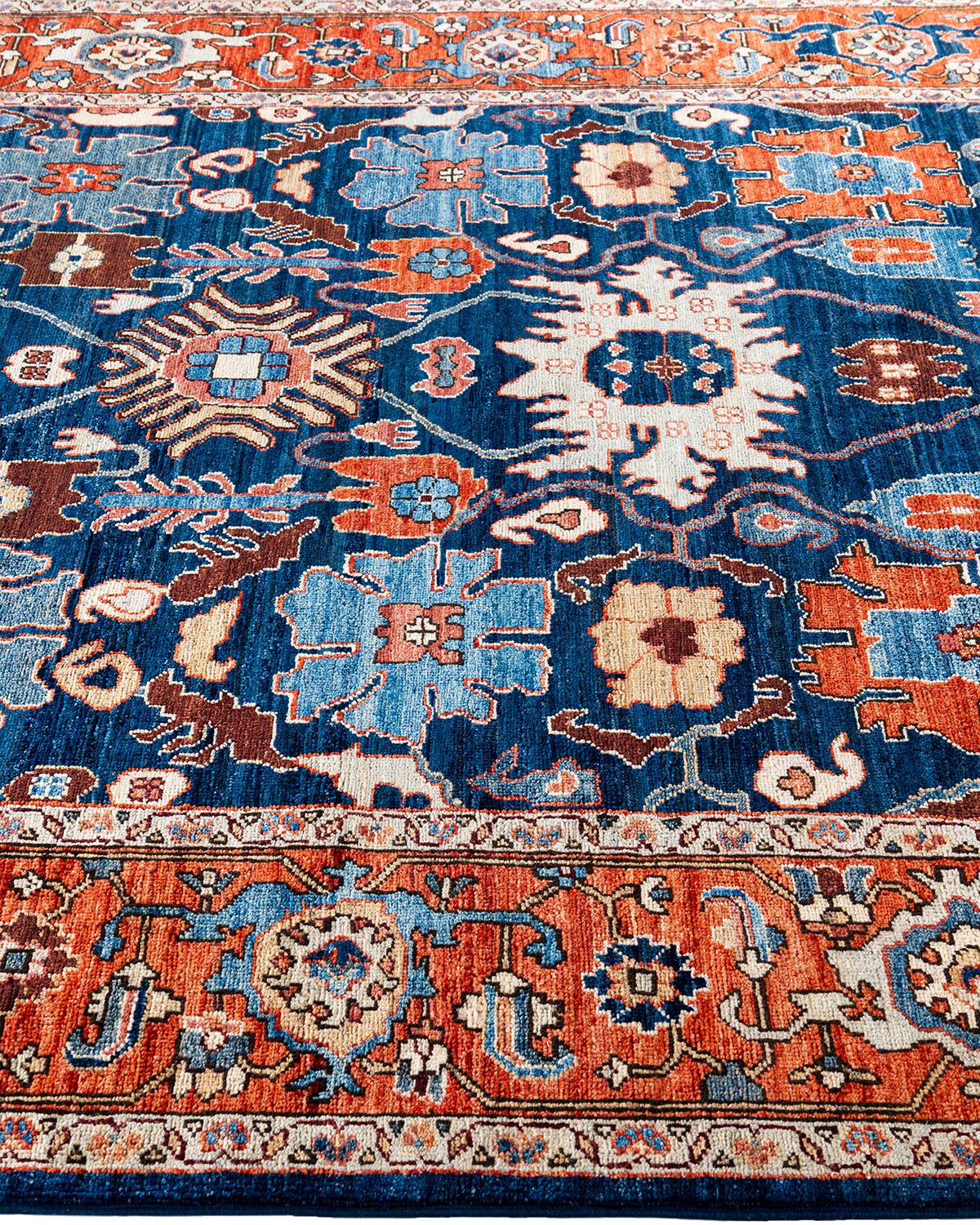 Traditioneller handgeknüpfter blauer Serapi-Teppich aus Wolle 6' 1