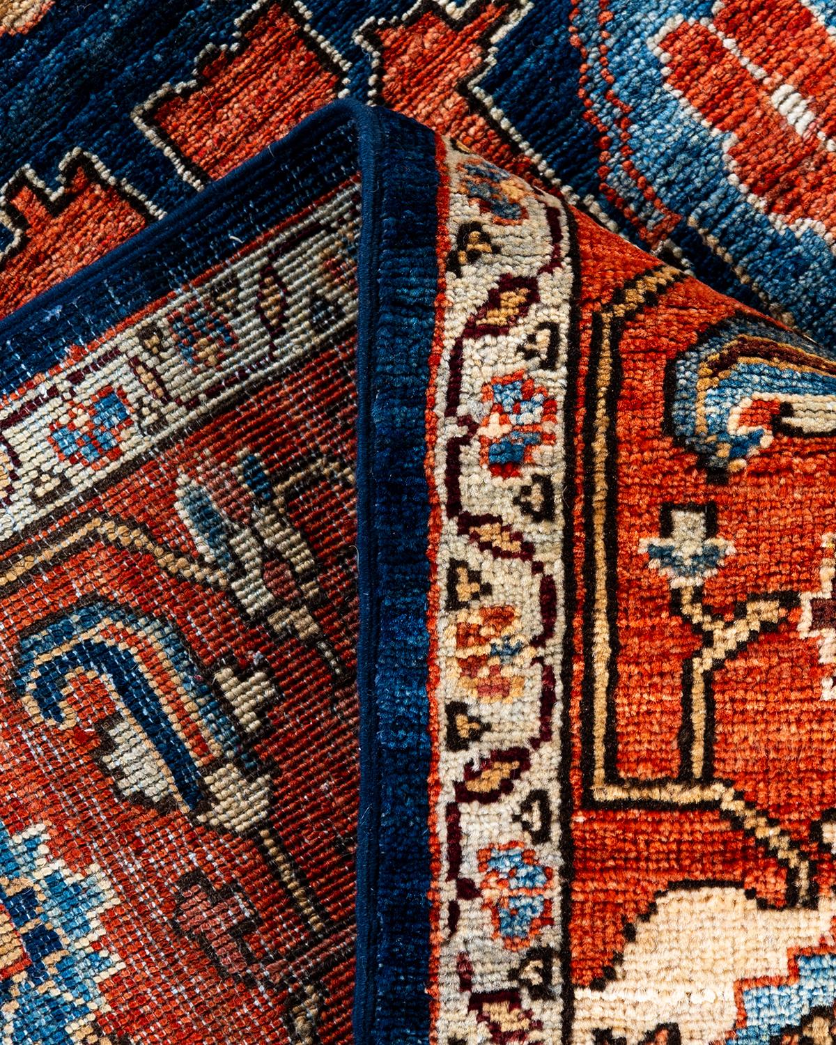 Traditioneller handgeknüpfter blauer Serapi-Teppich aus Wolle 6' 1