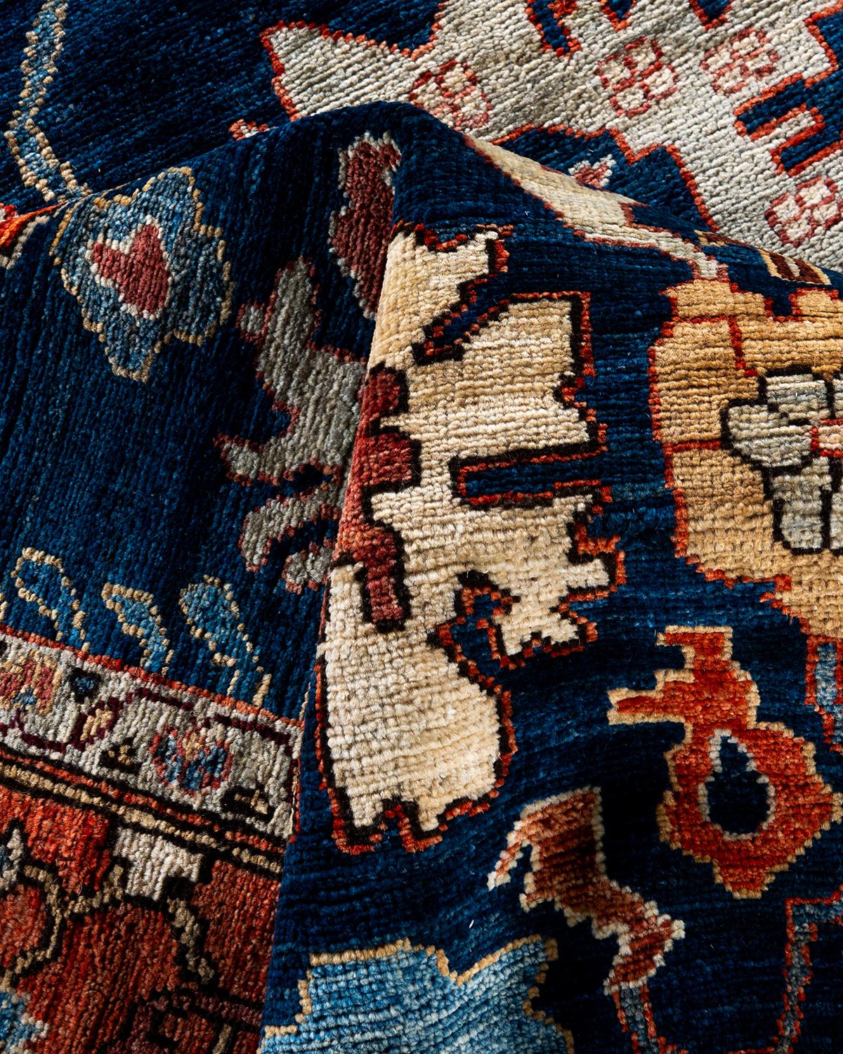 Traditioneller handgeknüpfter blauer Serapi-Teppich aus Wolle 6' 1