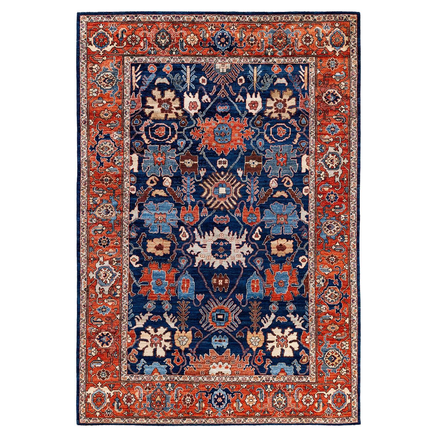 Traditional Serapi Hand Knotted Wool Blue Area Rug 6' 1" x 9' 0"