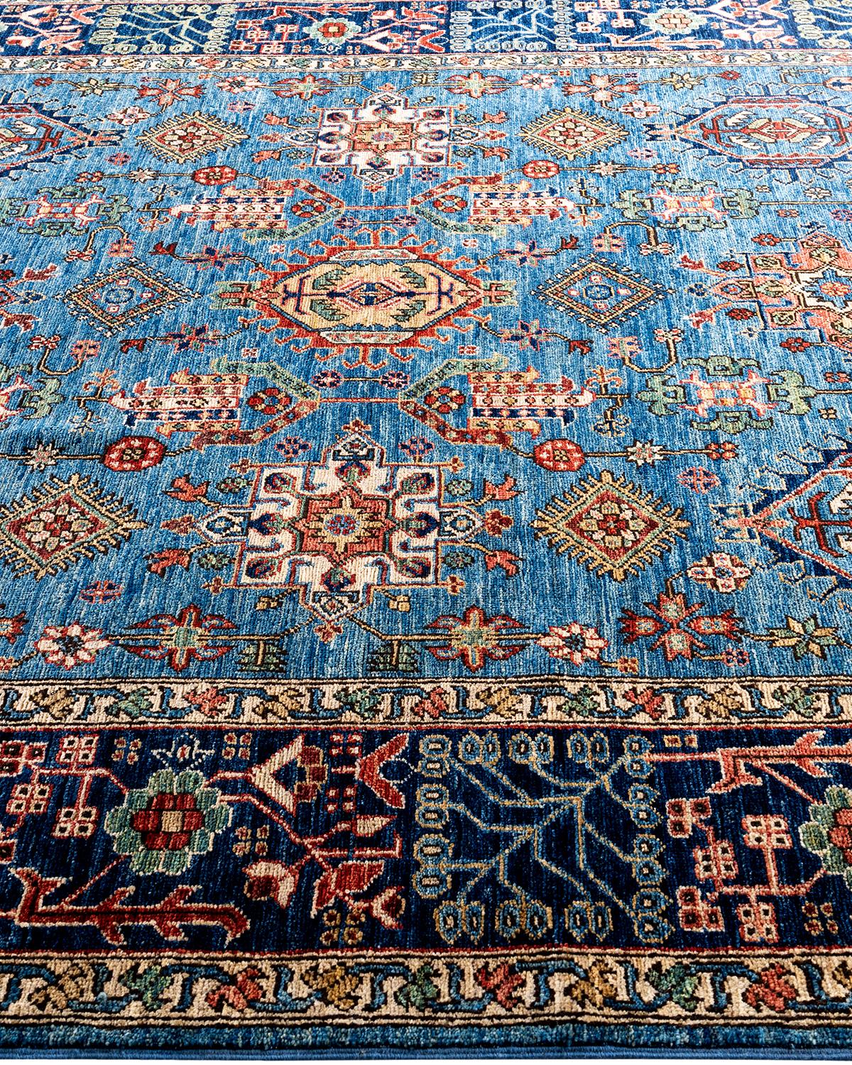 Tapis traditionnel Serapi noué à la main bleu de 6' 2