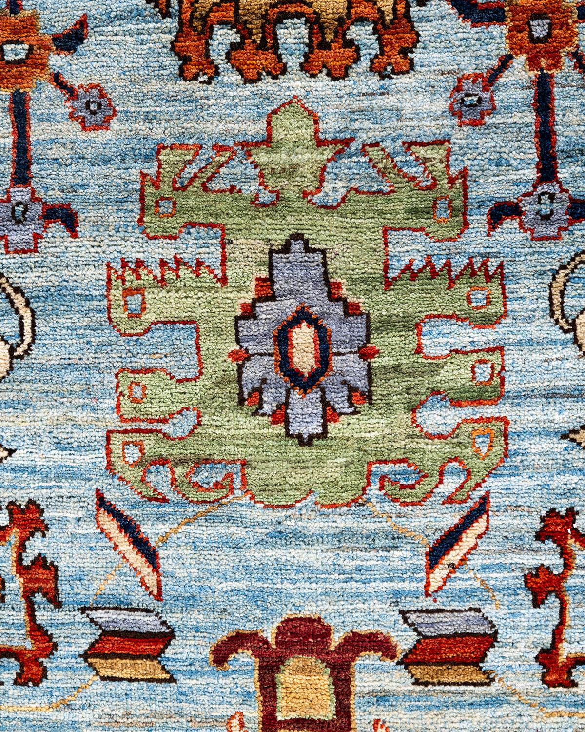 Traditioneller handgeknüpfter blauer Serapi-Teppich aus Wolle 6' 2