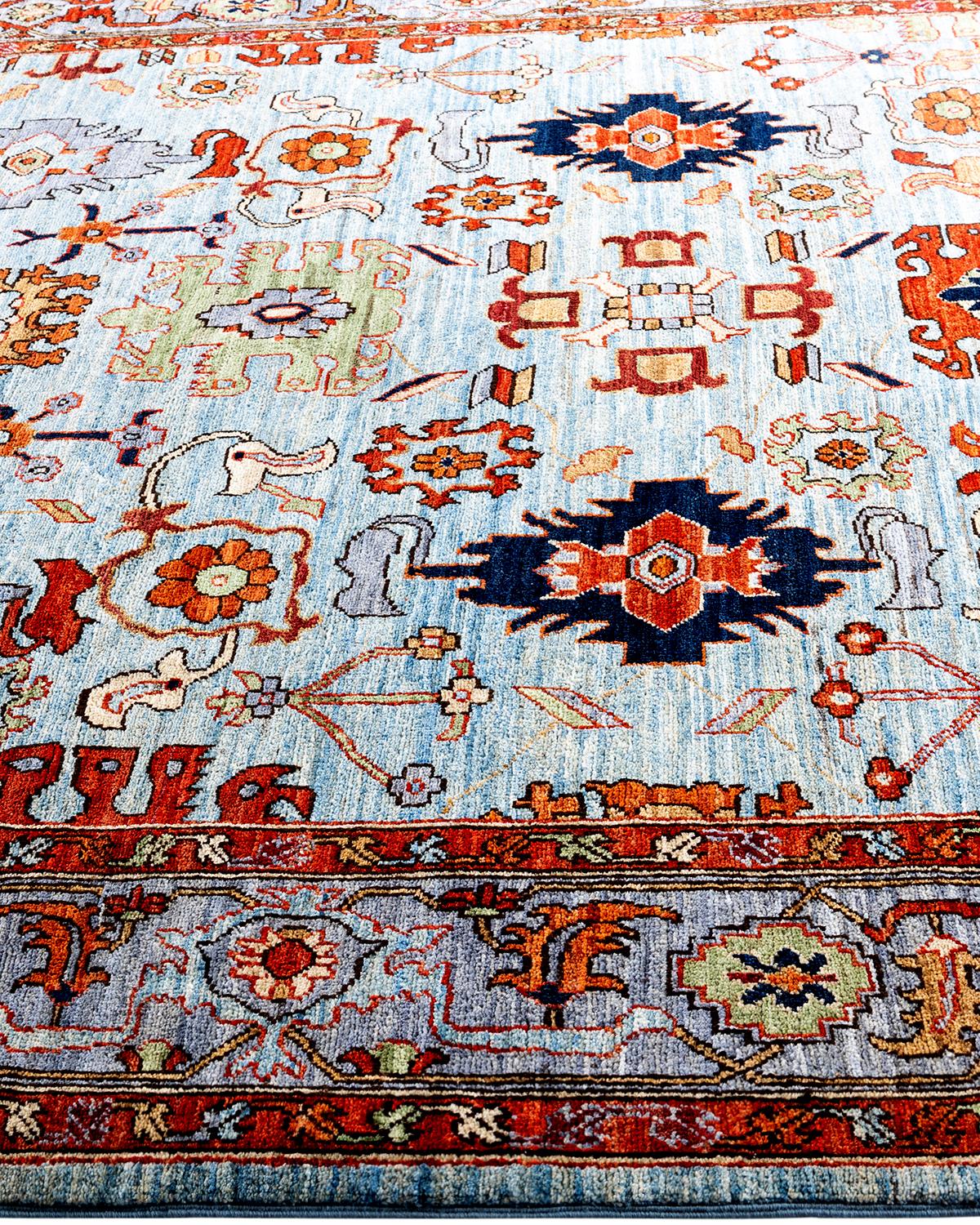 Traditioneller handgeknüpfter blauer Serapi-Teppich aus Wolle 6' 2