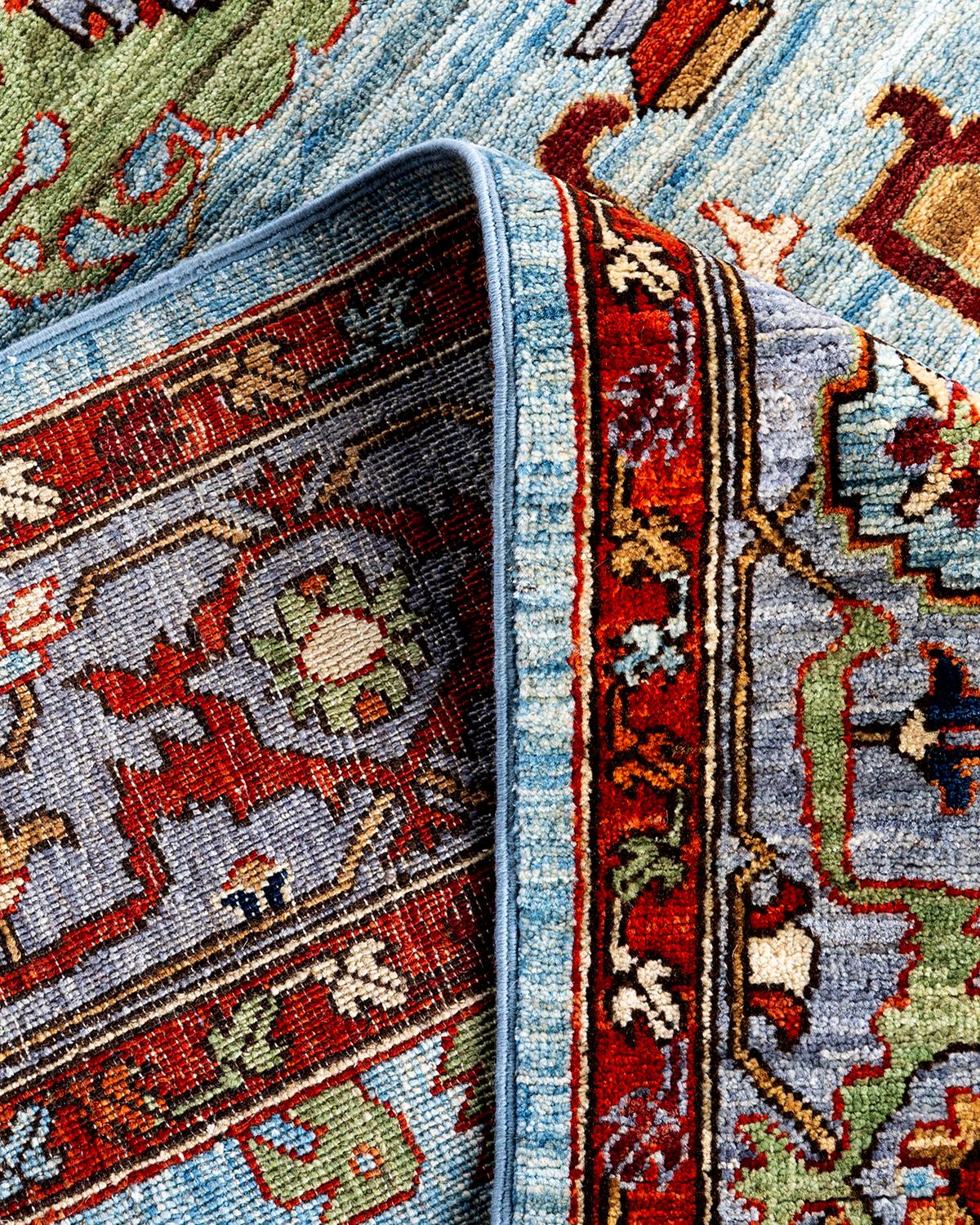 Traditioneller handgeknüpfter blauer Serapi-Teppich aus Wolle 6' 2