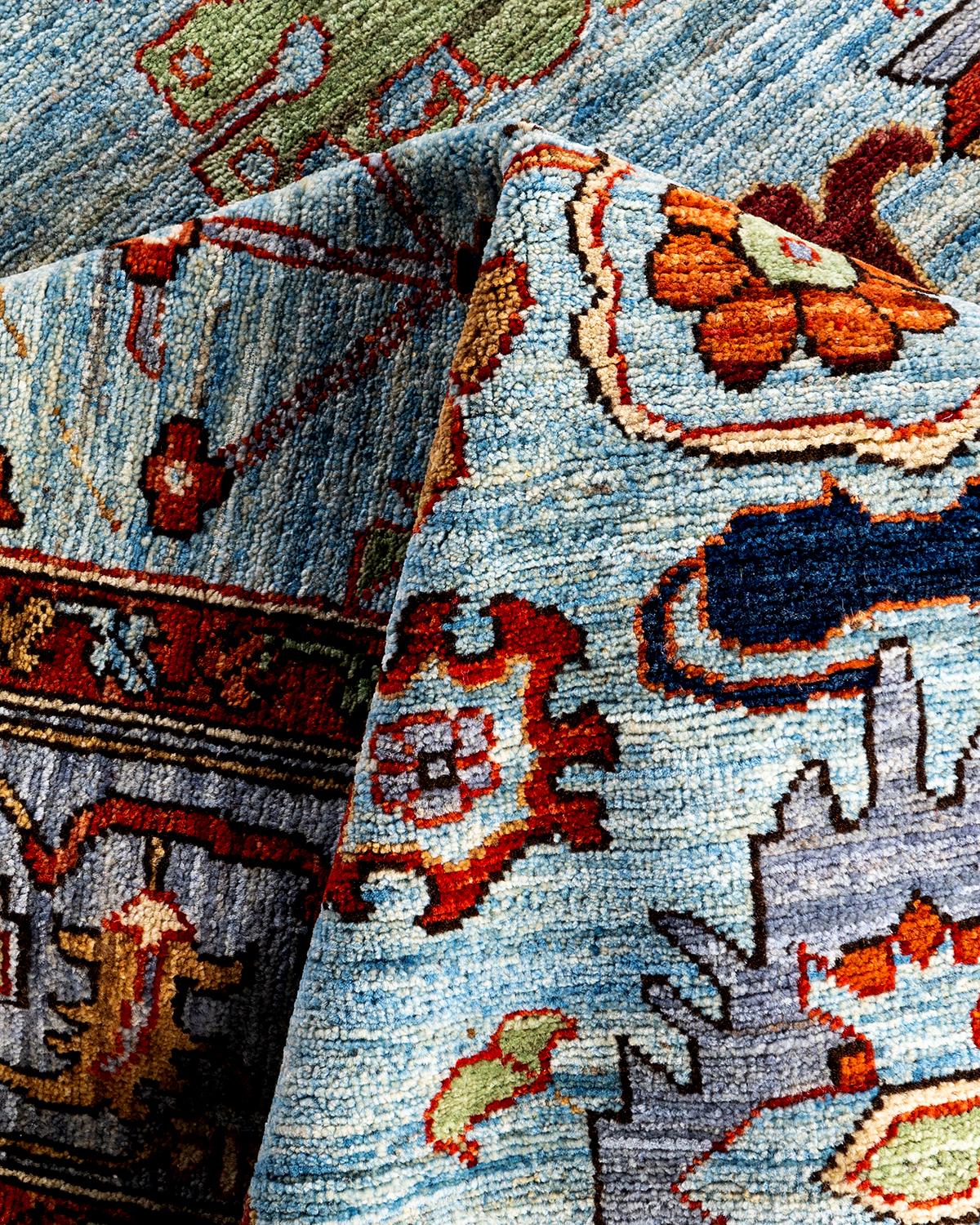 Traditioneller handgeknüpfter blauer Serapi-Teppich aus Wolle 6' 2