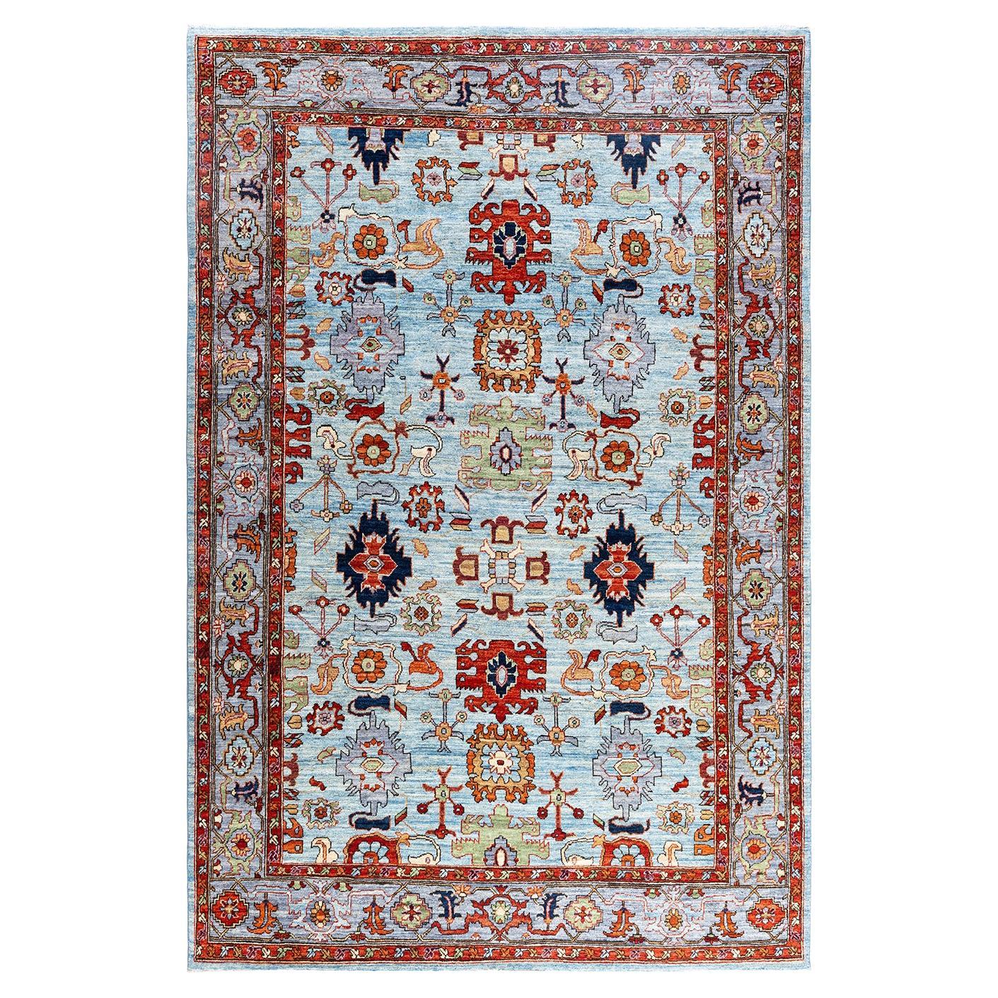 Traditional Serapi Hand Knotted Wool Blue Area Rug 6' 2" x 9' 5"