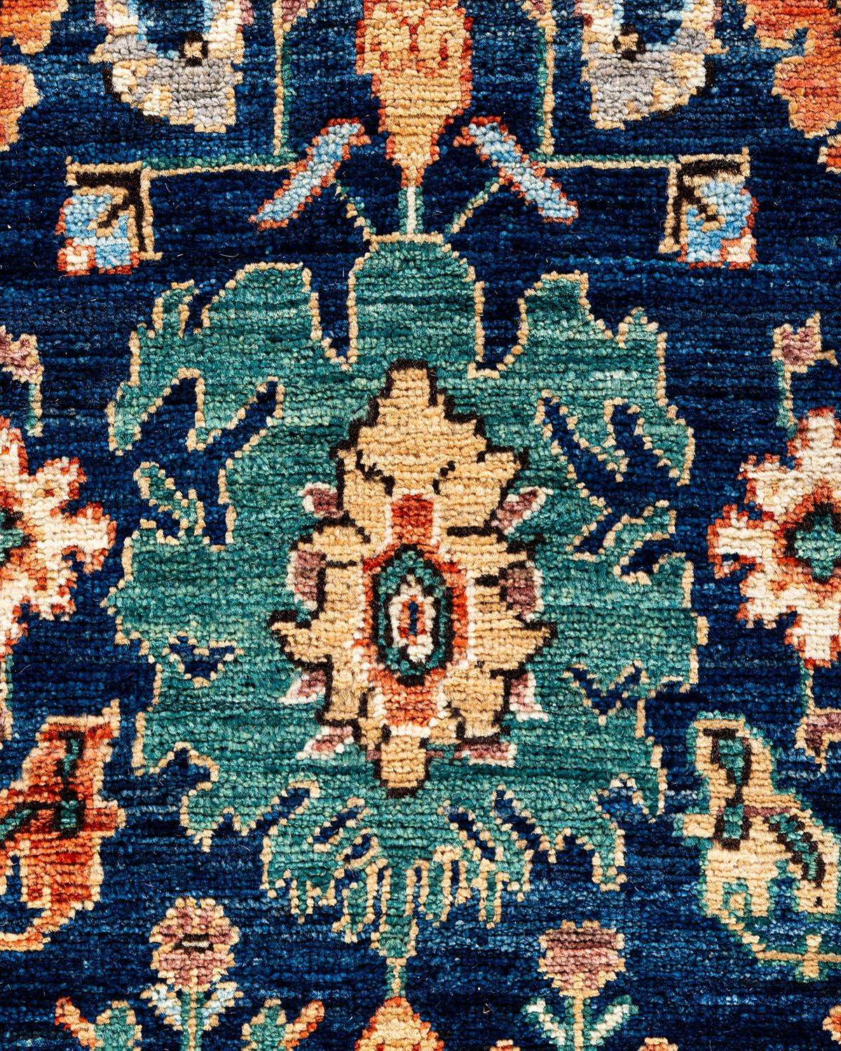 Pakistanais Tapis traditionnel Serapi noué à la main bleu de 6' 4