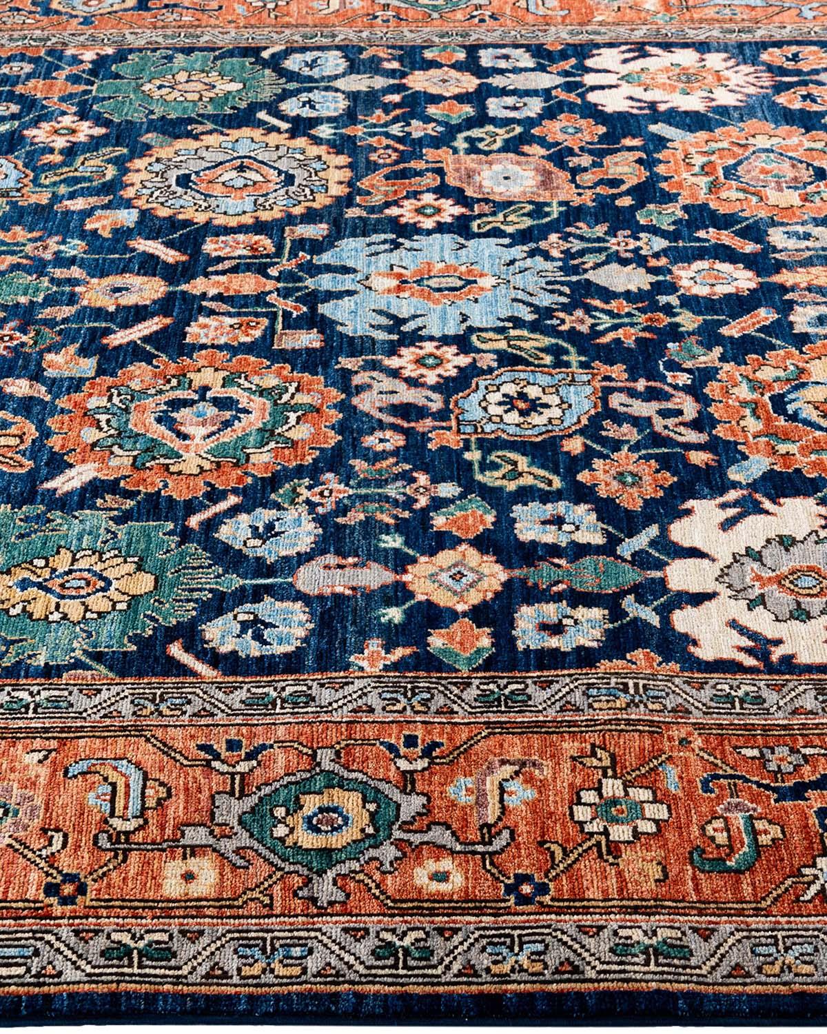 Noué à la main Tapis traditionnel Serapi noué à la main bleu de 6' 4