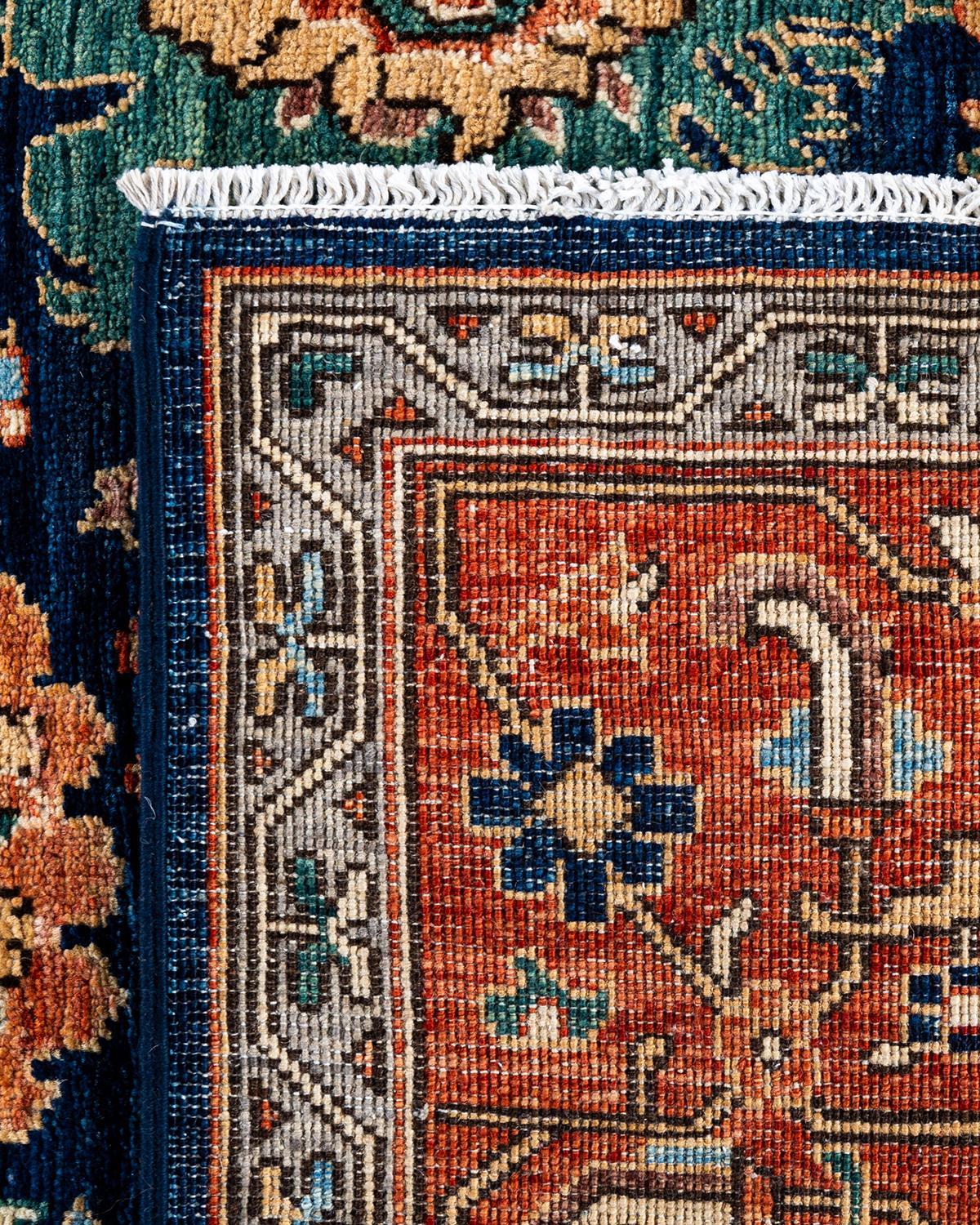 Tapis traditionnel Serapi noué à la main bleu de 6' 4