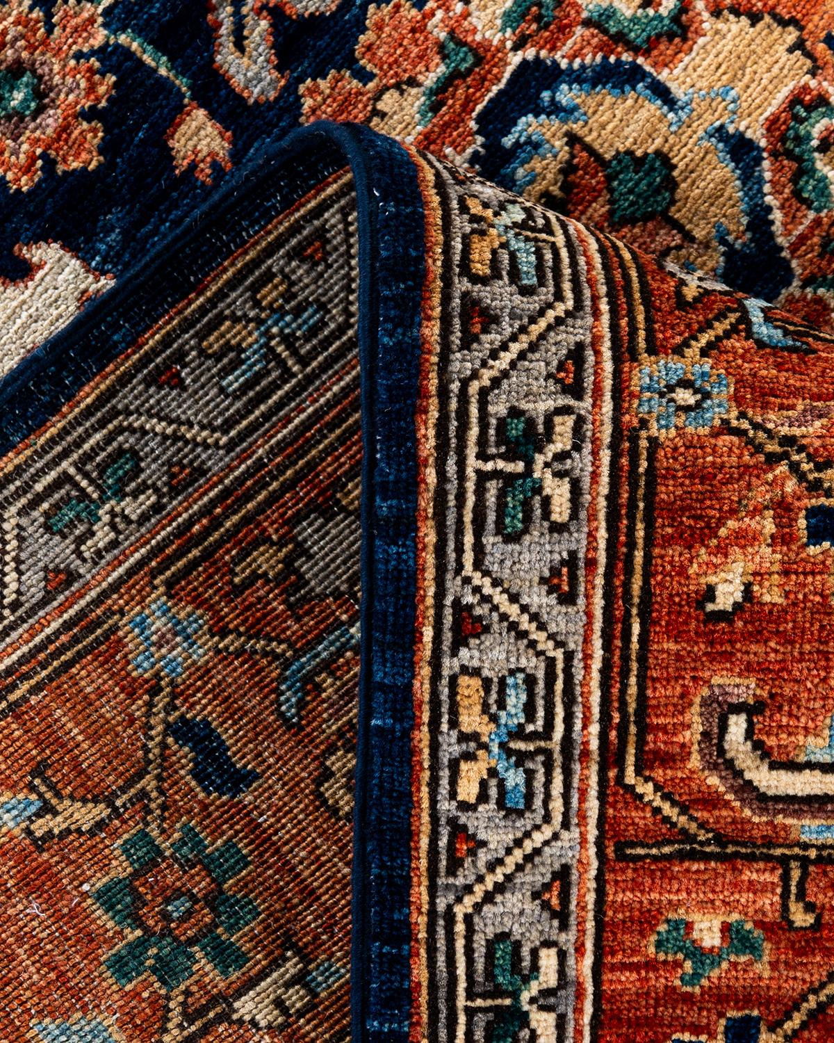 XXIe siècle et contemporain Tapis traditionnel Serapi noué à la main bleu de 6' 4