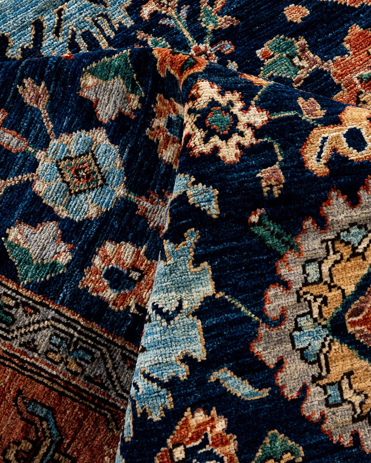 Laine Tapis traditionnel Serapi noué à la main bleu de 6' 4