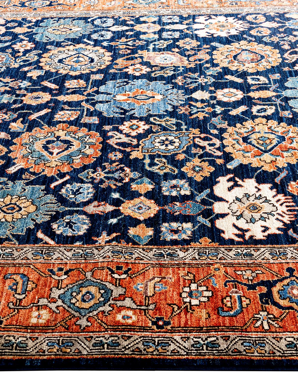 Tapis traditionnel Serapi noué à la main bleu de 6' 5