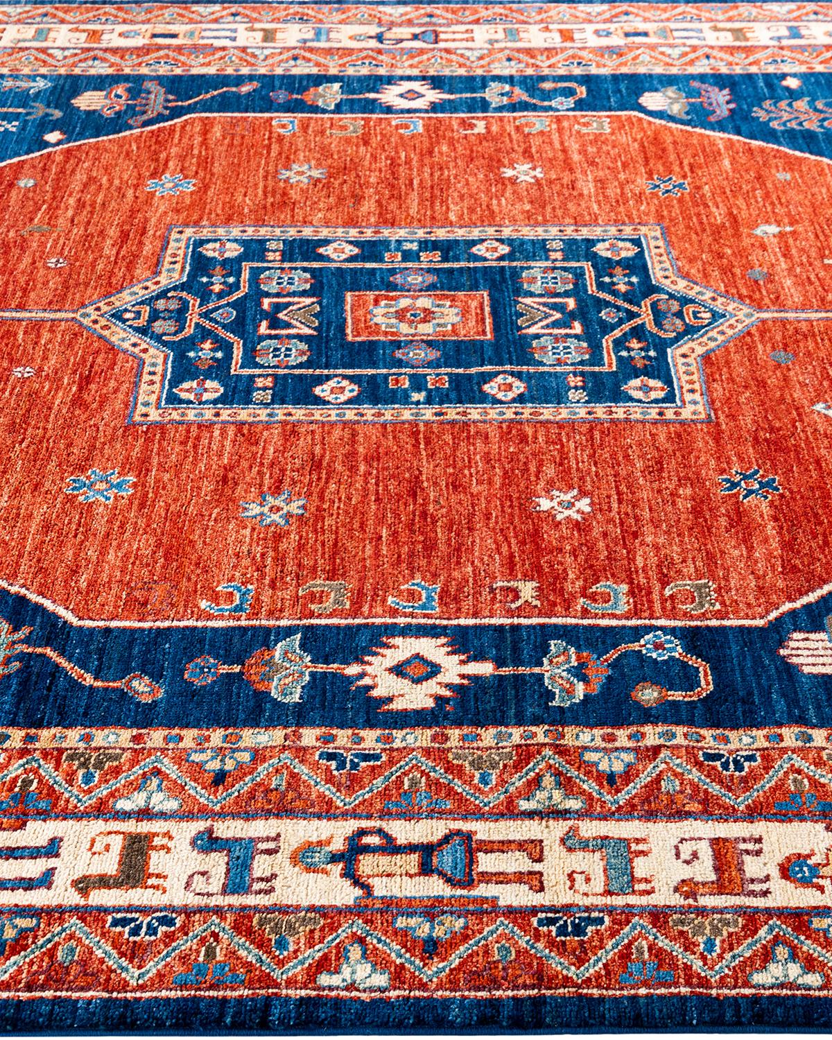 Noué à la main Tapis traditionnel Serapi noué à la main bleu de 6' 6