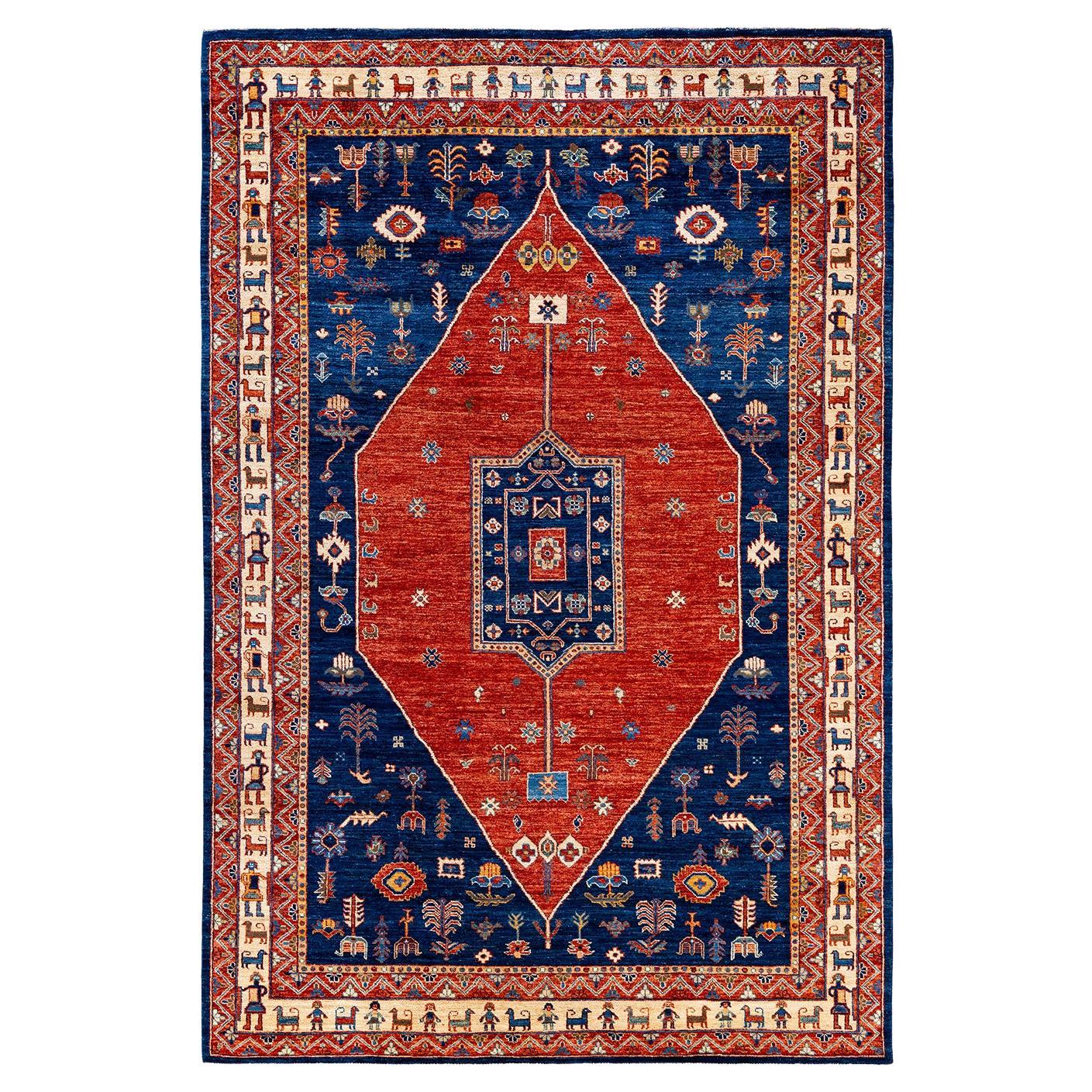 Traditional Serapi Hand Knotted Wool Blue Area Rug 6' 6" x 9' 8"