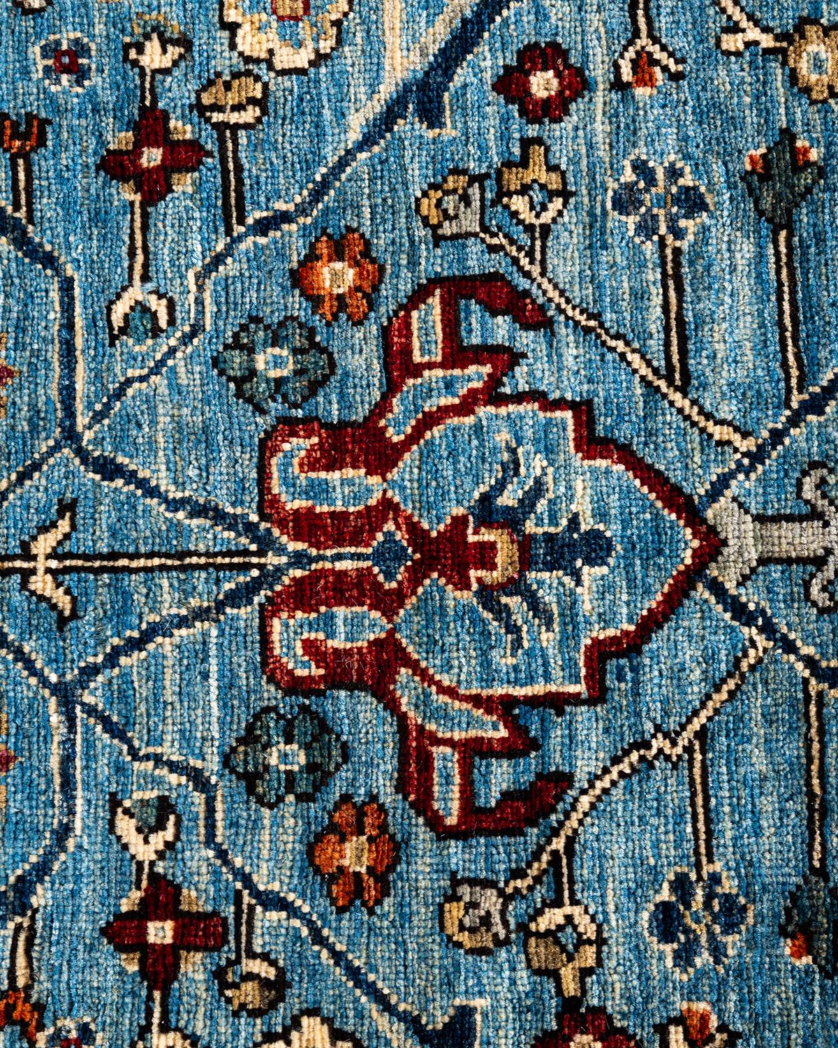 Alfombra tradicional Serapi de lana anudada a mano azul 7' 10