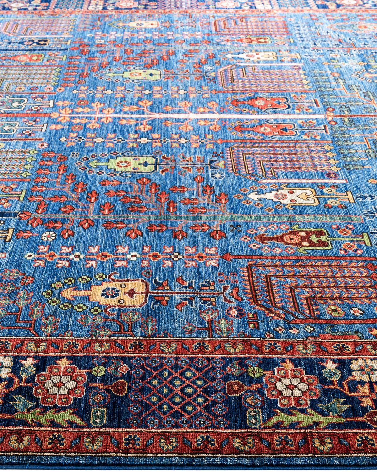 Tapis traditionnel Serapi noué à la main bleu de 7' 10