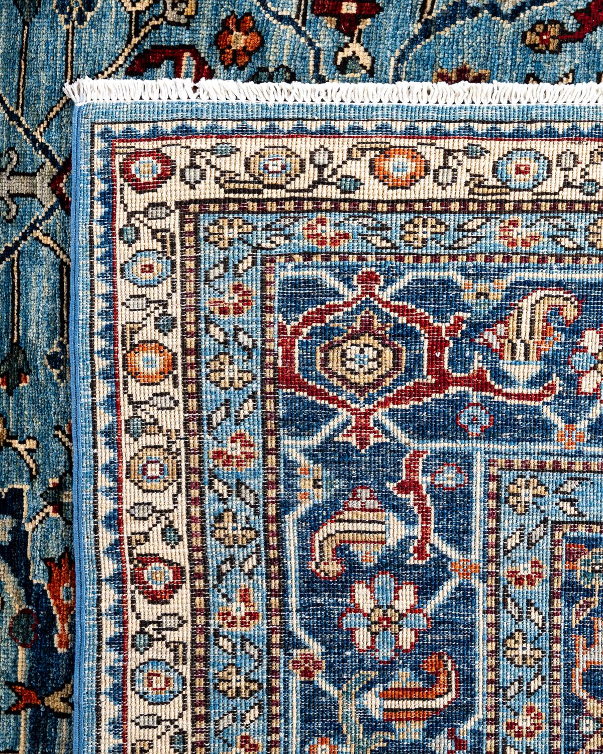 Alfombra tradicional Serapi de lana anudada a mano azul 7' 10
