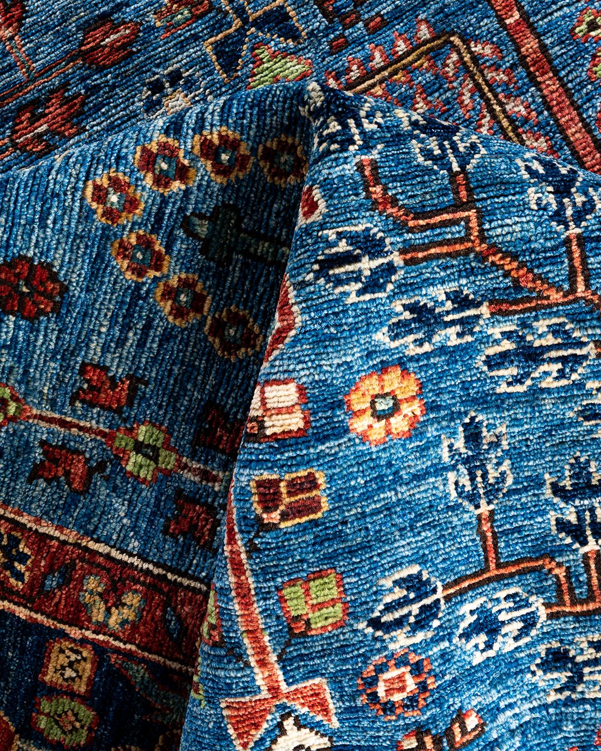Tapis traditionnel Serapi noué à la main bleu de 7' 10