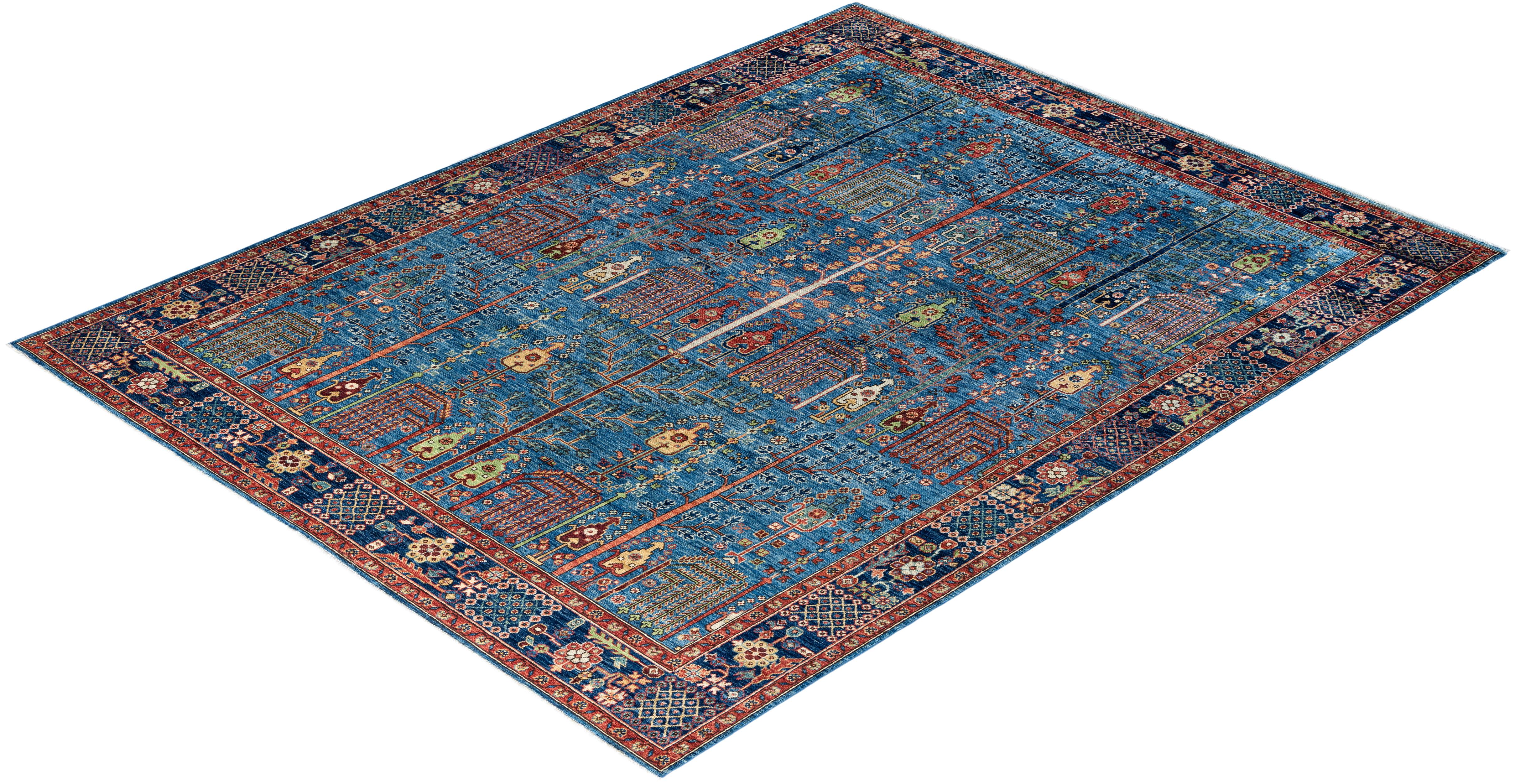 Tapis traditionnel Serapi noué à la main bleu de 7' 10