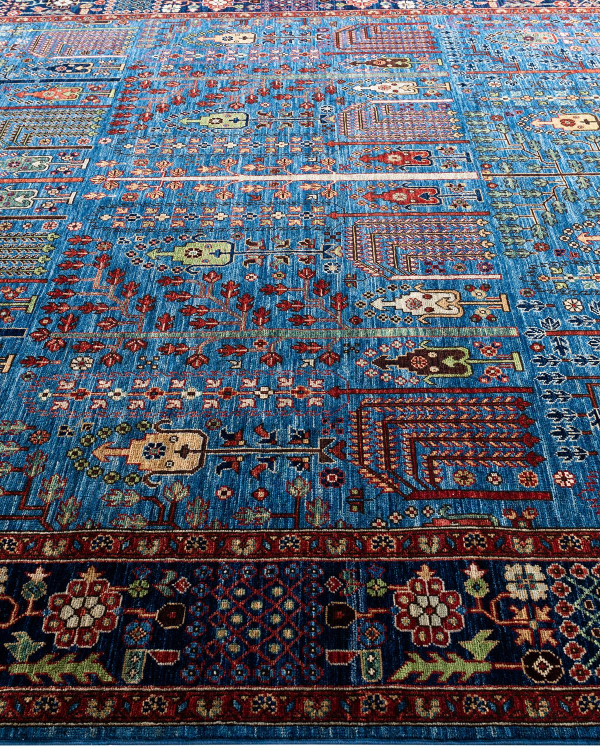 Tapis traditionnel Serapi noué à la main bleu de 7' 10
