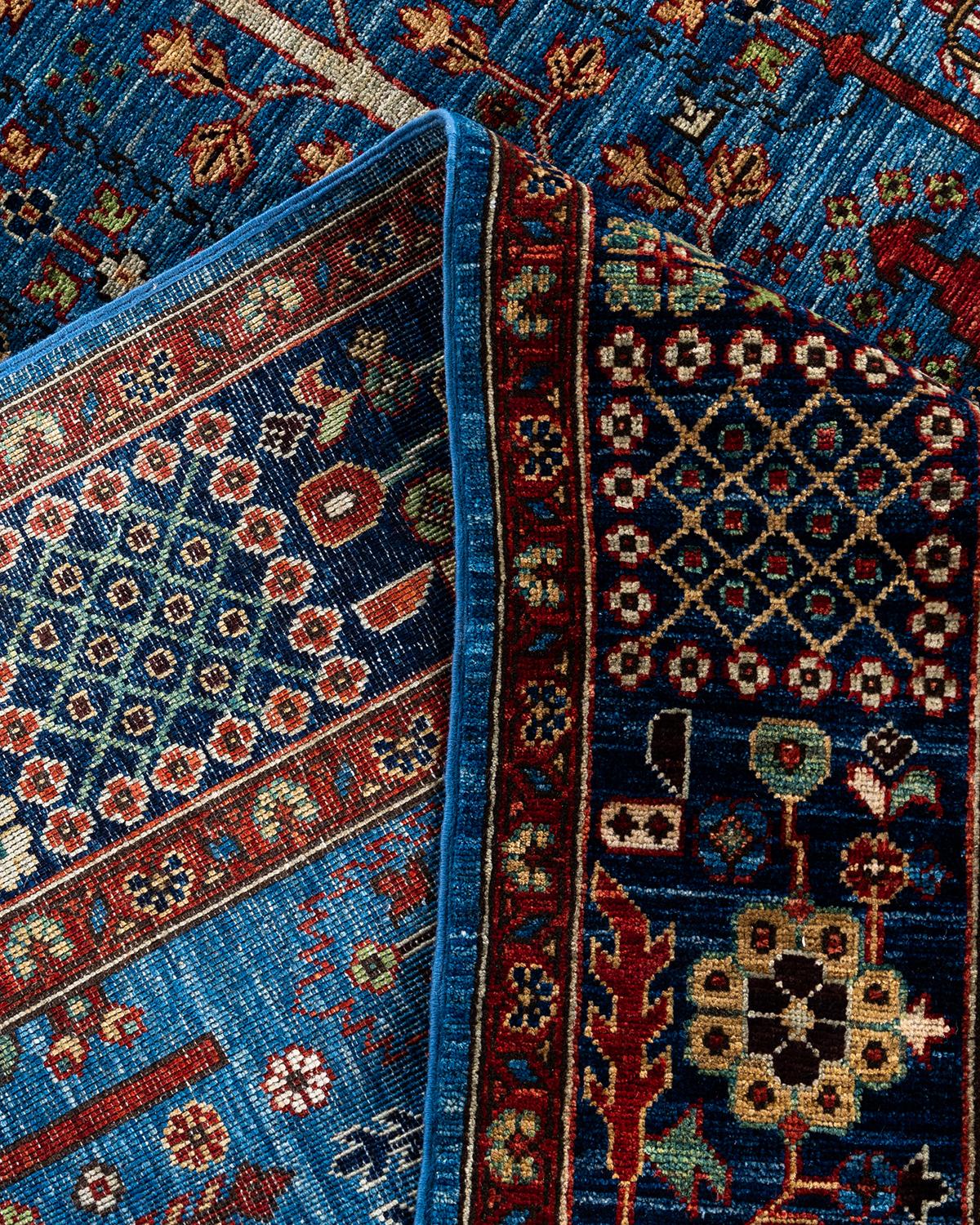 Laine Tapis traditionnel Serapi noué à la main bleu de 7' 10