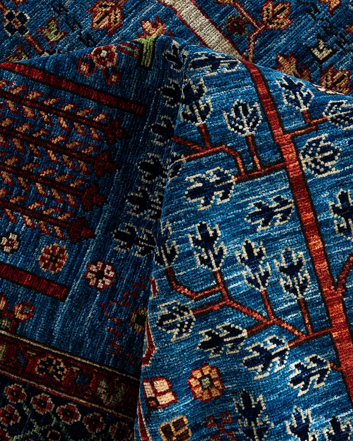 Tapis traditionnel Serapi noué à la main bleu de 7' 10