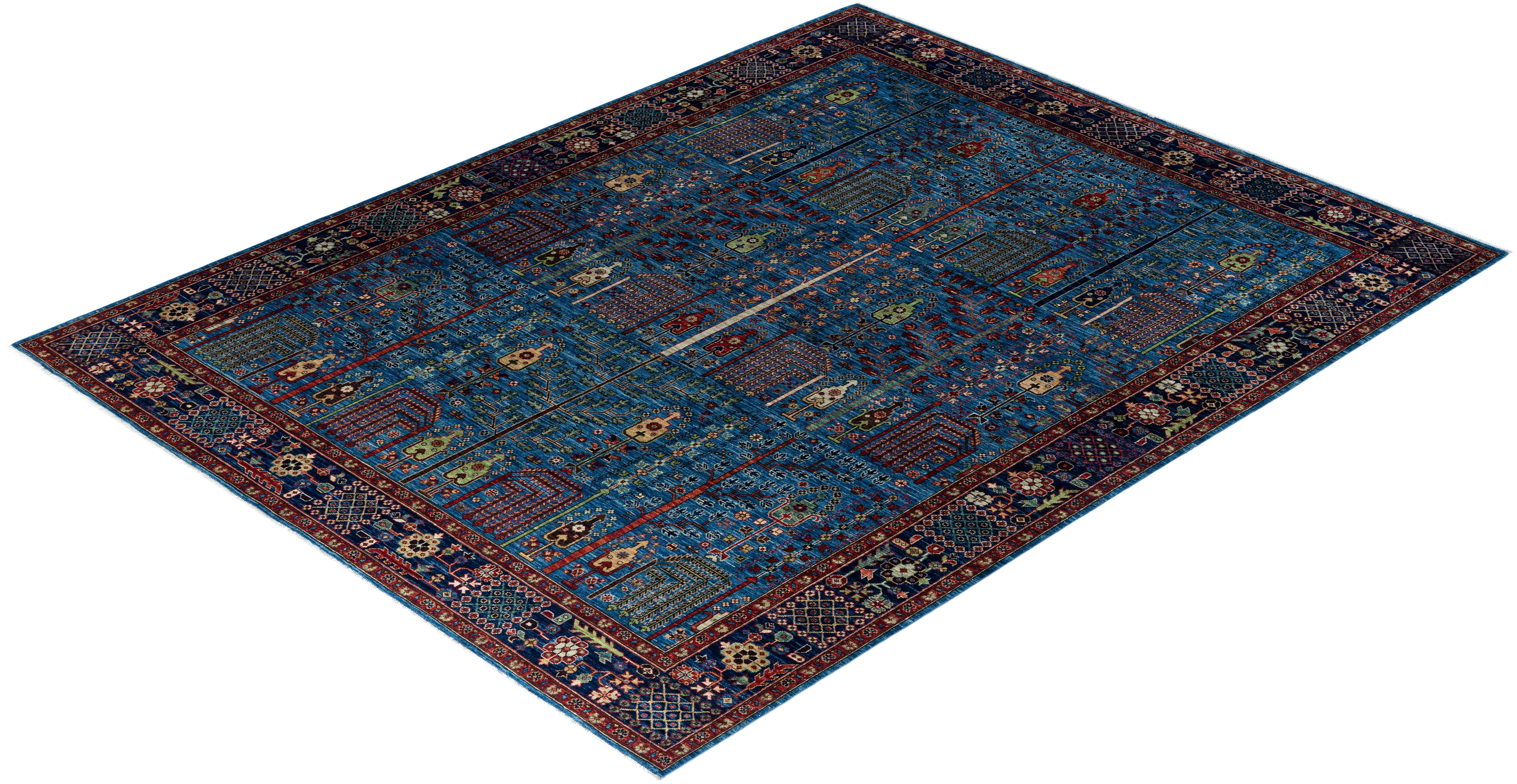 Tapis traditionnel Serapi noué à la main bleu de 7' 10